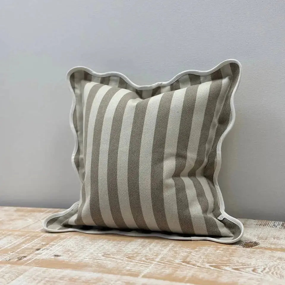 Chloe Greige Stripe Scalloped Edge Cushion Cover – 45×45cm Ellenvale Trade