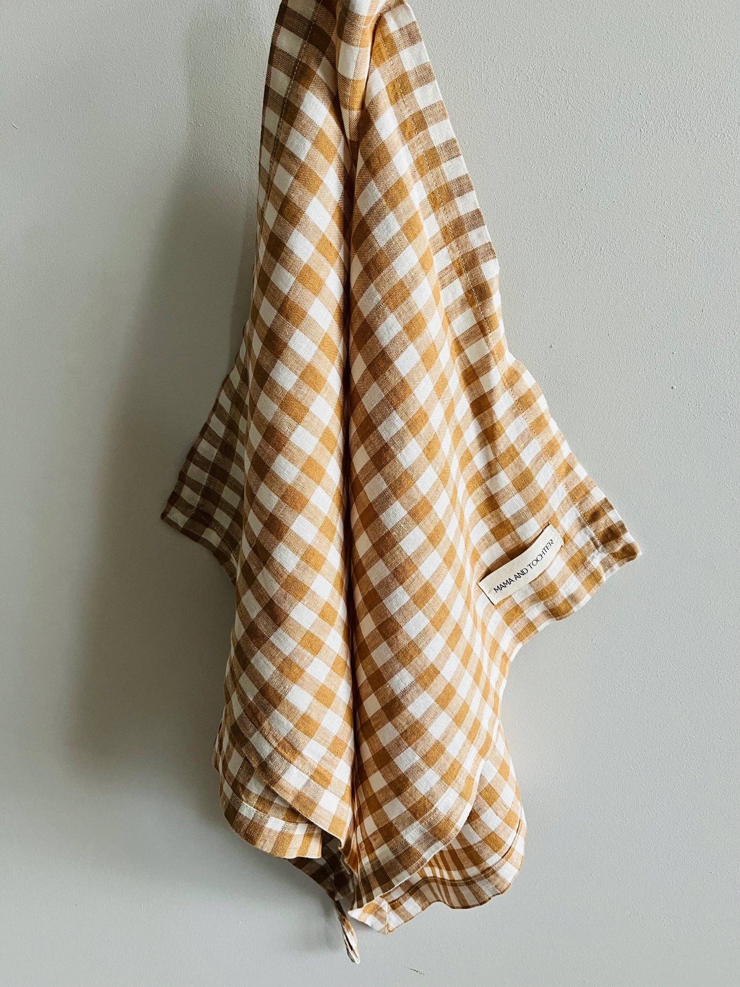 Pure French Linen Tea Towel - Toffee Gingham Small Mama and Tochter