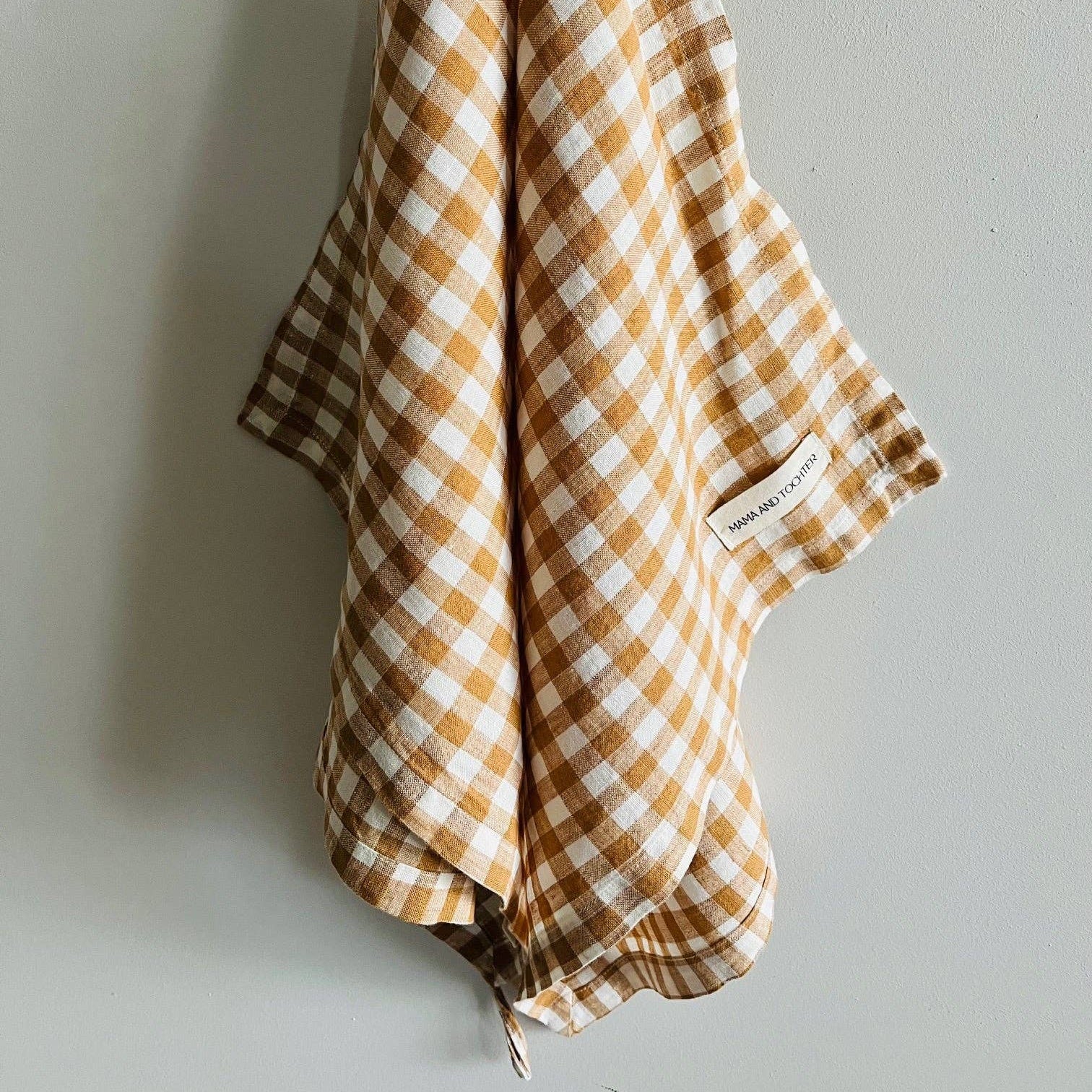 Pure French Linen Tea Towel - Toffee Gingham Small Mama and Tochter