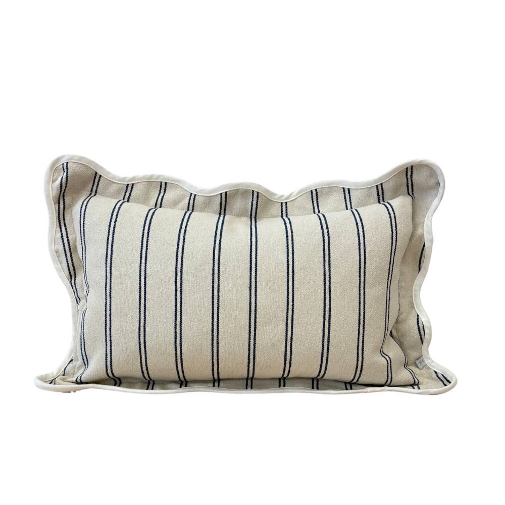 Chloe Country Navy Stripe Scalloped Edge Cushion Cover - 50cm x 30cm