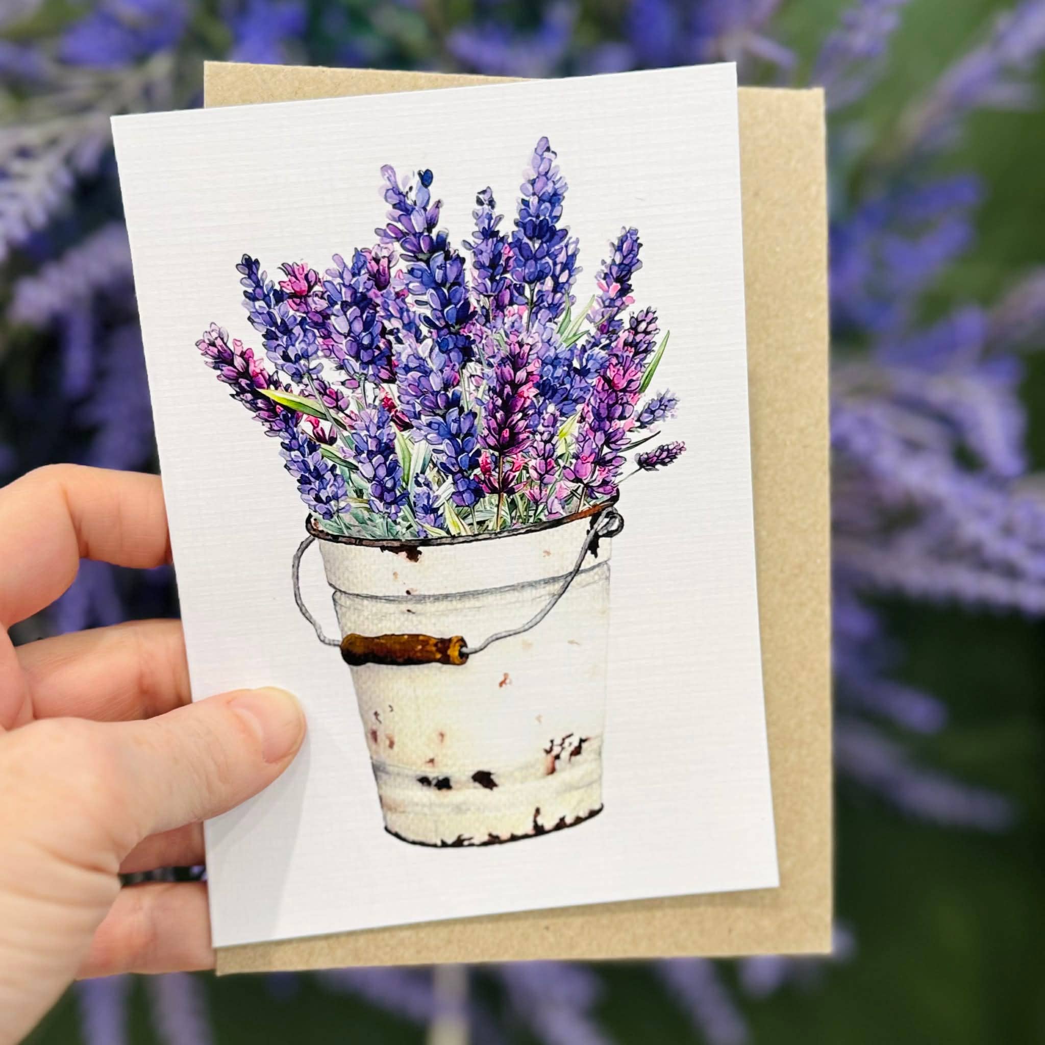 Lavender in Rusty Bucket Greeting Card