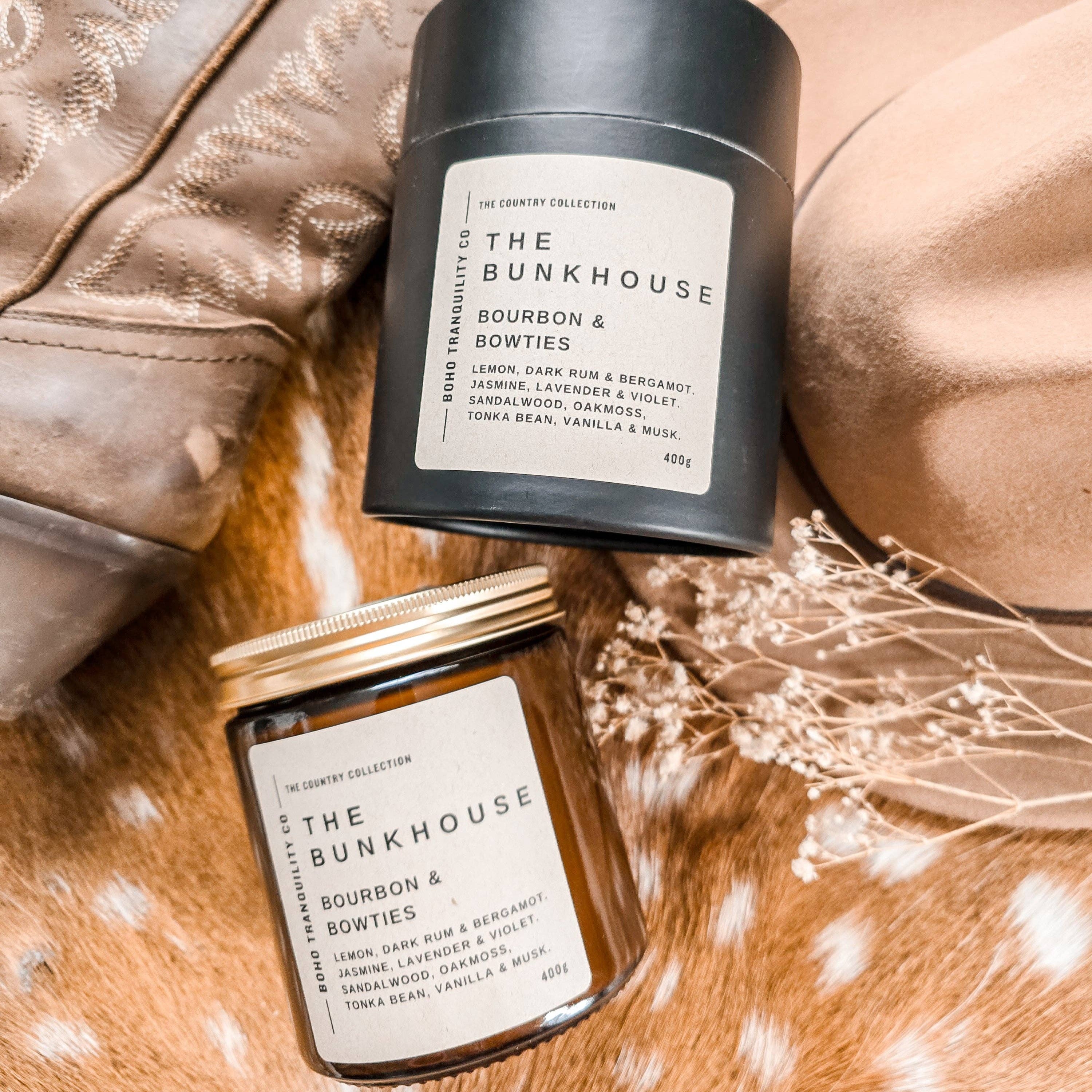 THE BUNKHOUSE CANDLE - Bourbon & Bowties Boho Tranquility Co