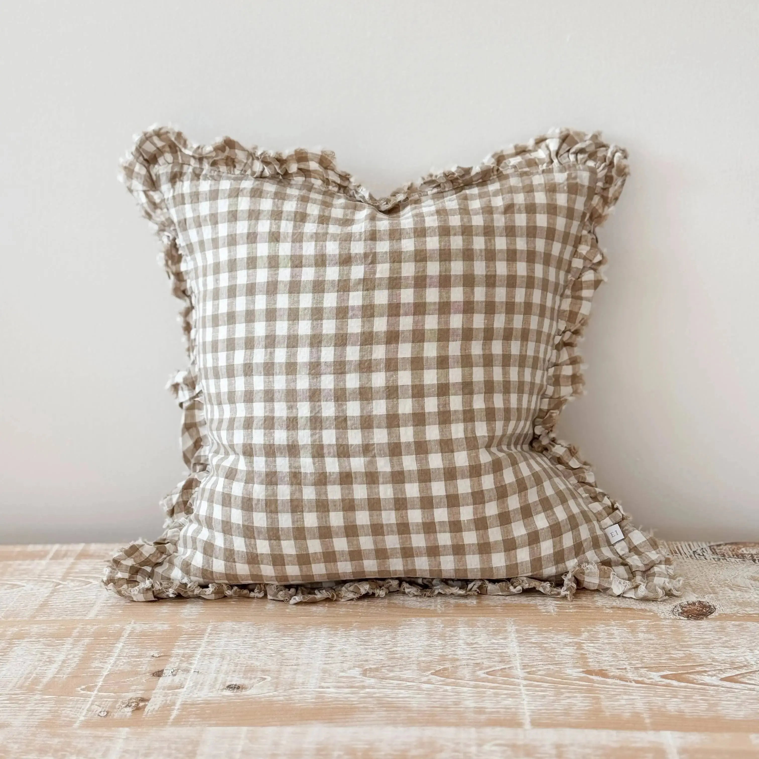 Hallie Light Brown Gingham Cushion Cover, 45x45cm: 45 x 45 cm Ellenvale Trade