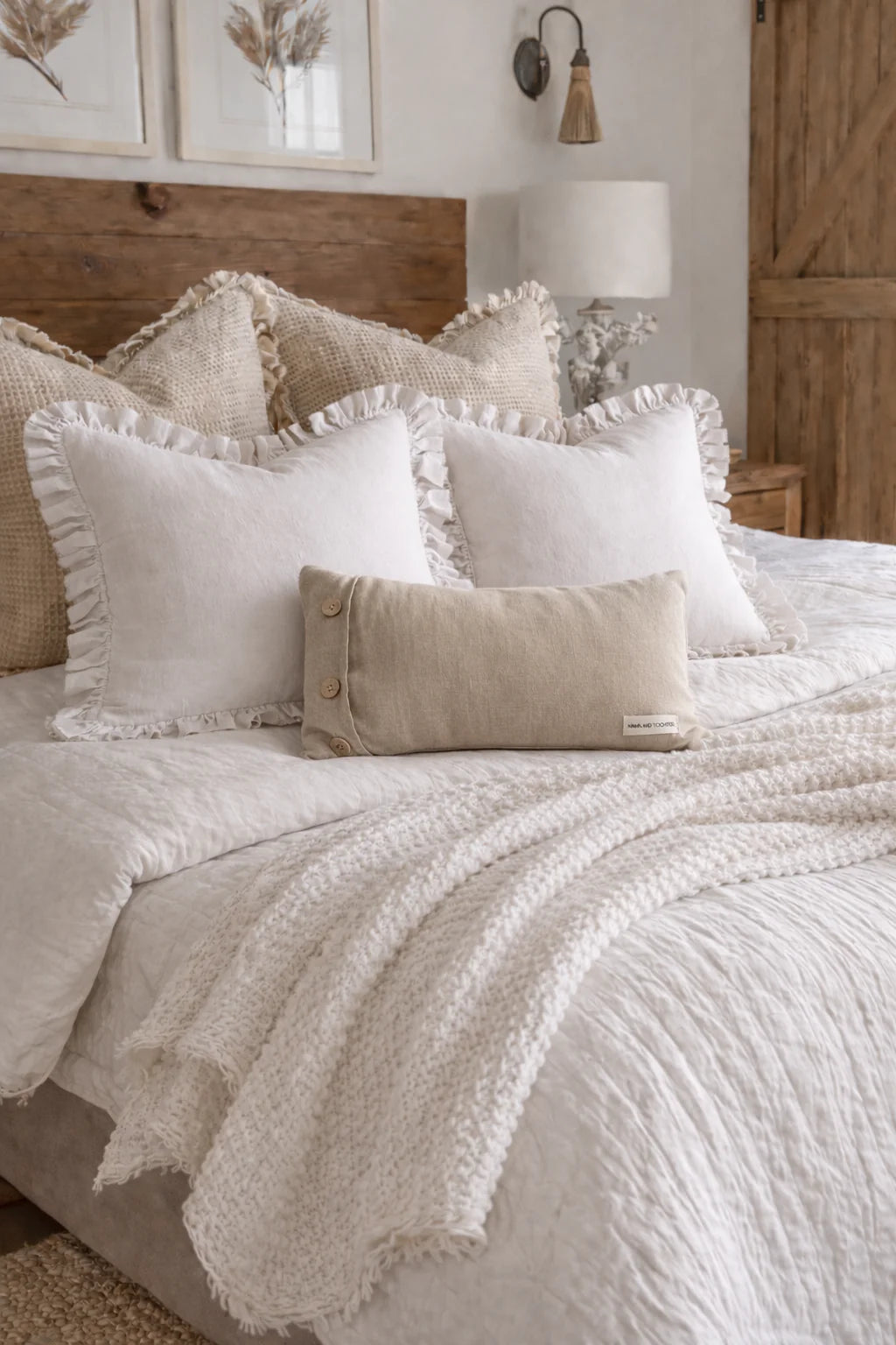 Pure Linen Lumbar Cushion Cover – Side Button Feature 30x50cm - Nature