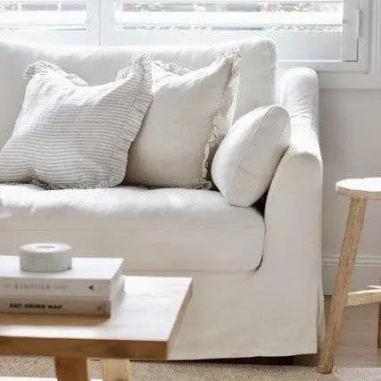 Pure Linen Ruffle Cushion Cover - Grey Stripe Mama and Tochter