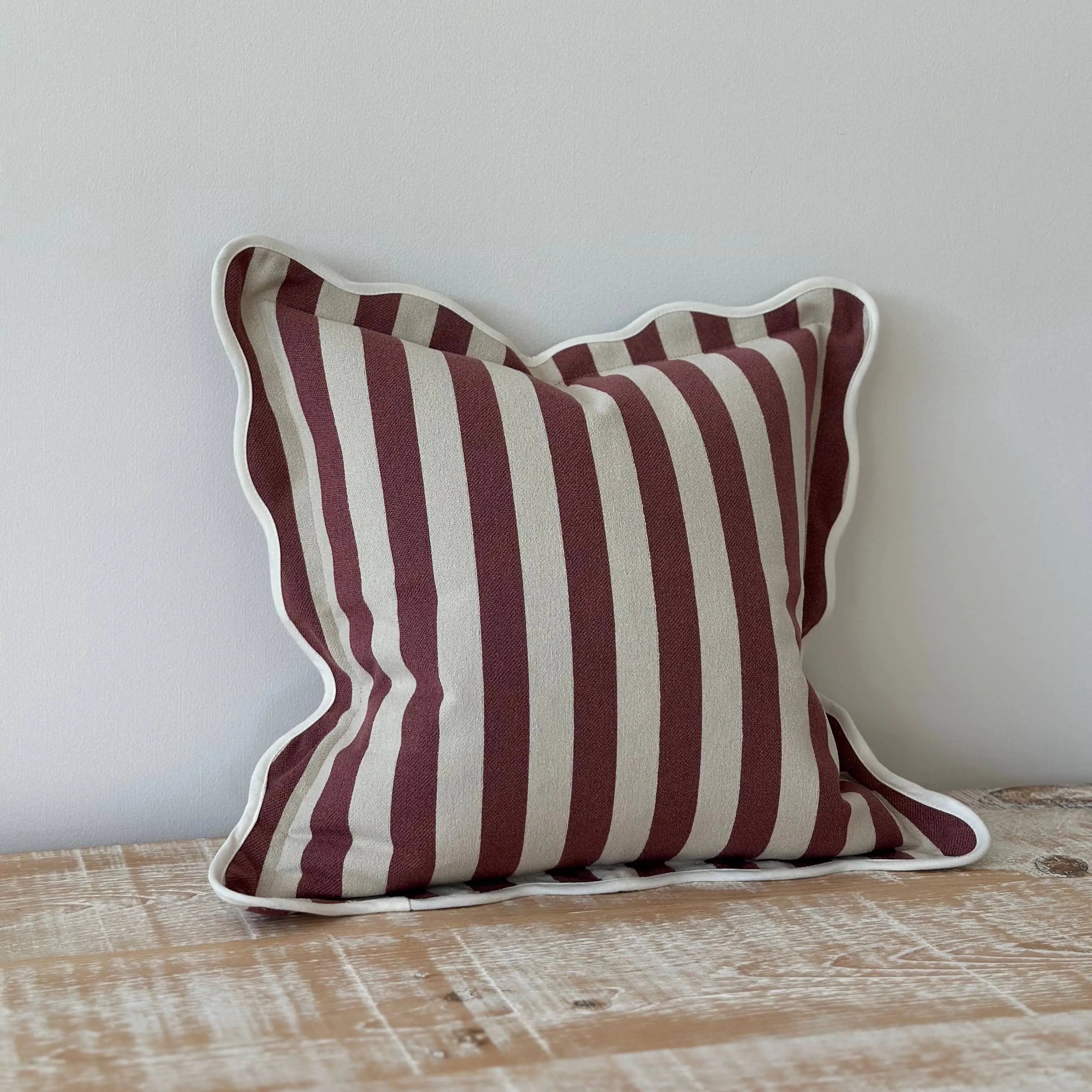 Chloe Plum Stripe Scalloped Edge Cushion Cover 45x45cm Ellenvale Trade
