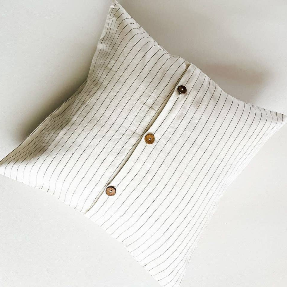 Pure Linen Cushion Cover - Olive Stripe Mama and Tochter