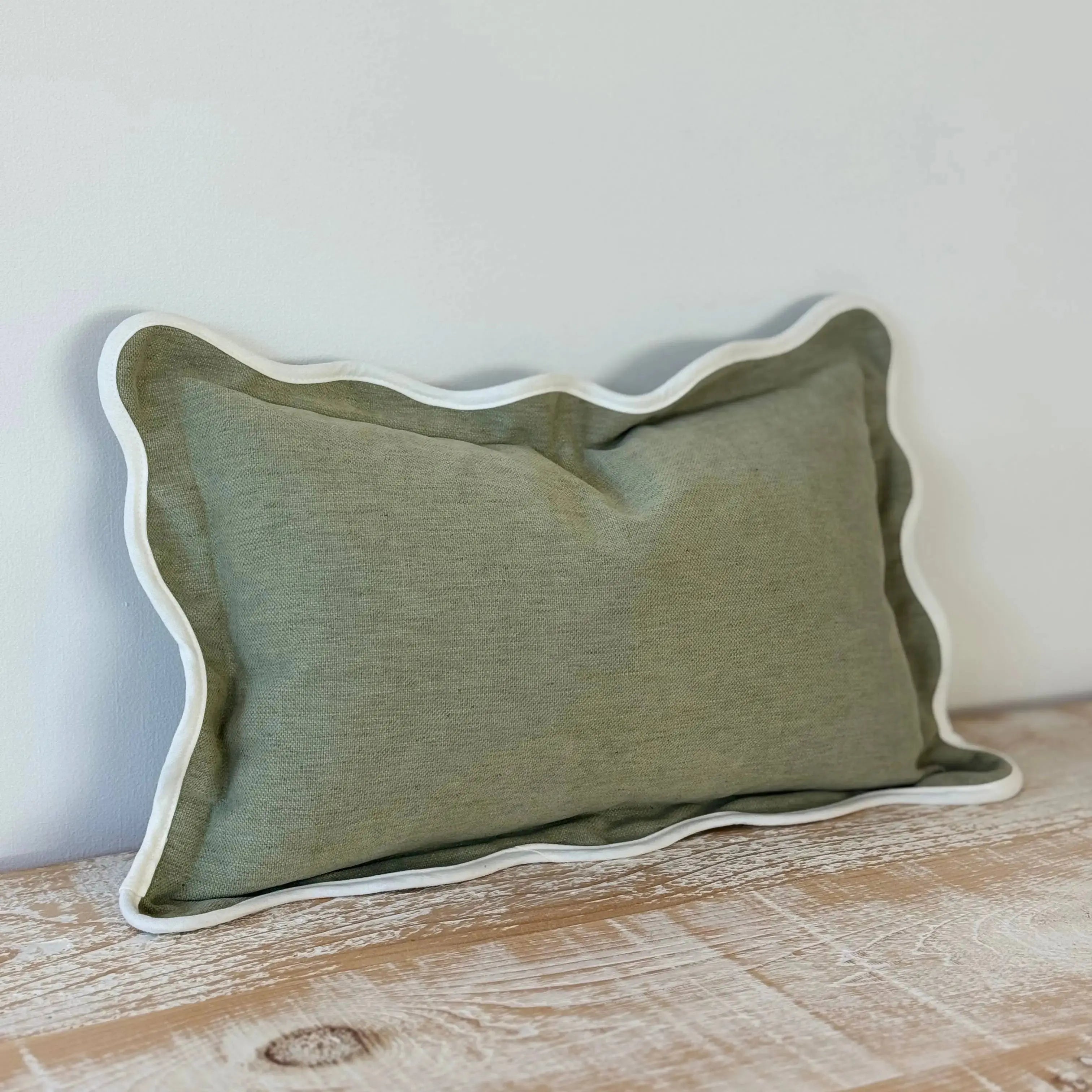 Chloe Sage Scalloped Edge Cushion 50x30cm Ellenvale Trade