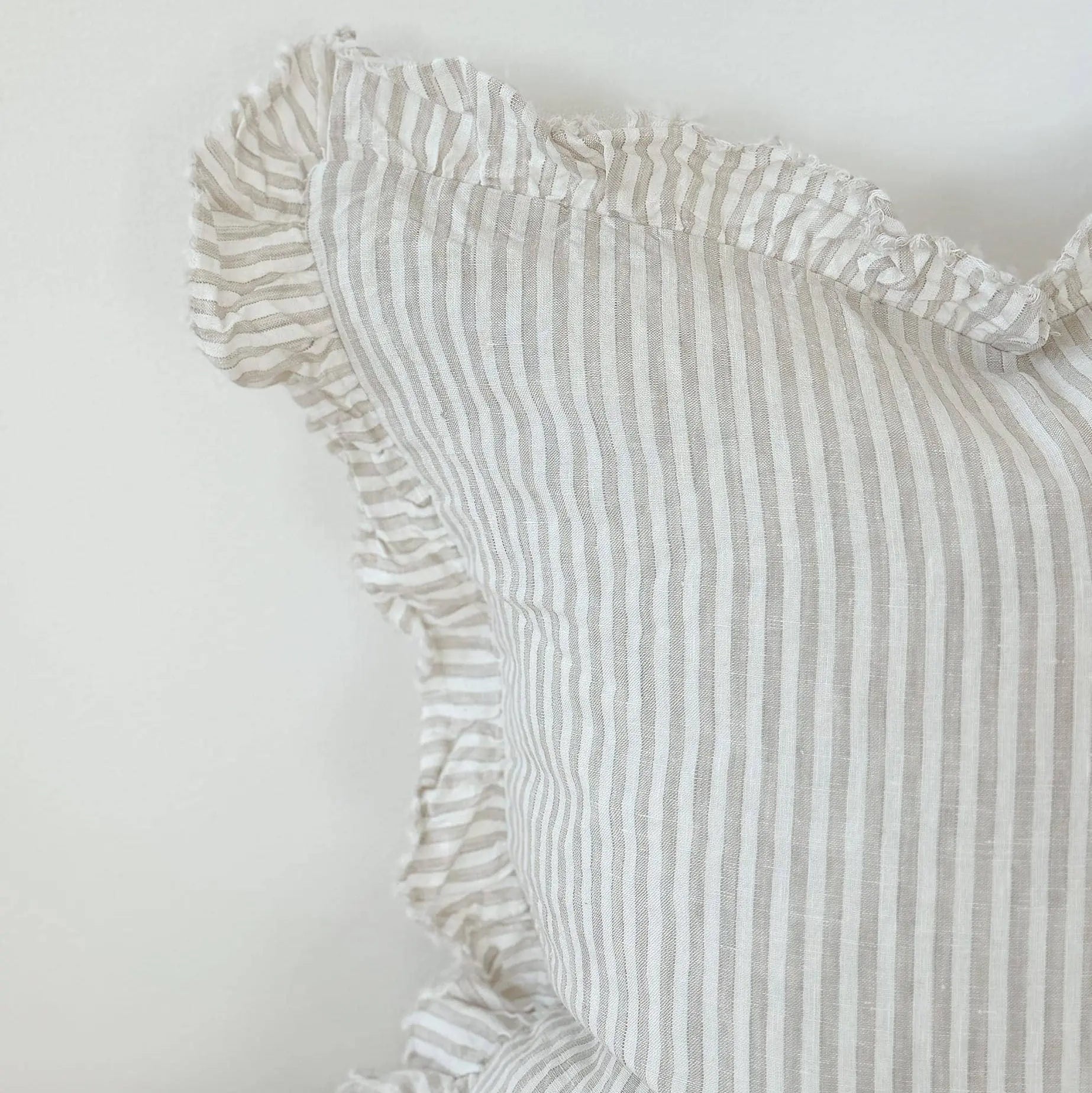 Hallie Natural Stripe Ruffle Edge Cushion Cover – 65 × 65 cm Ellenvale Trade