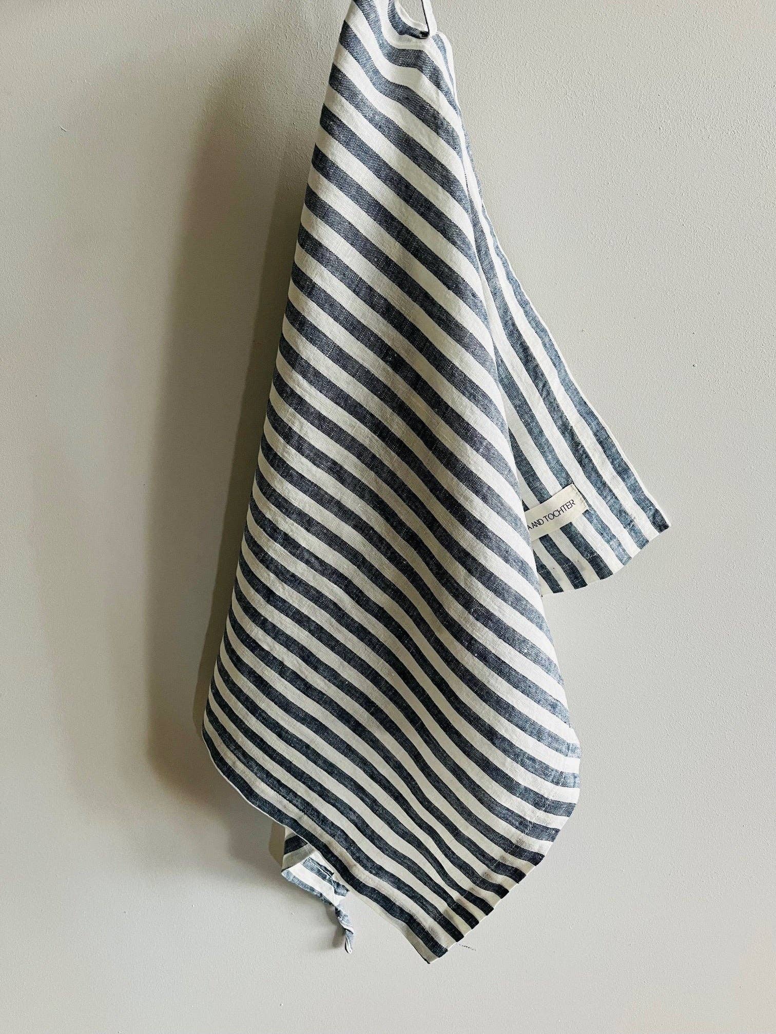 Pure French Linen Tea Towel - Navy Stripe Mama and Tochter