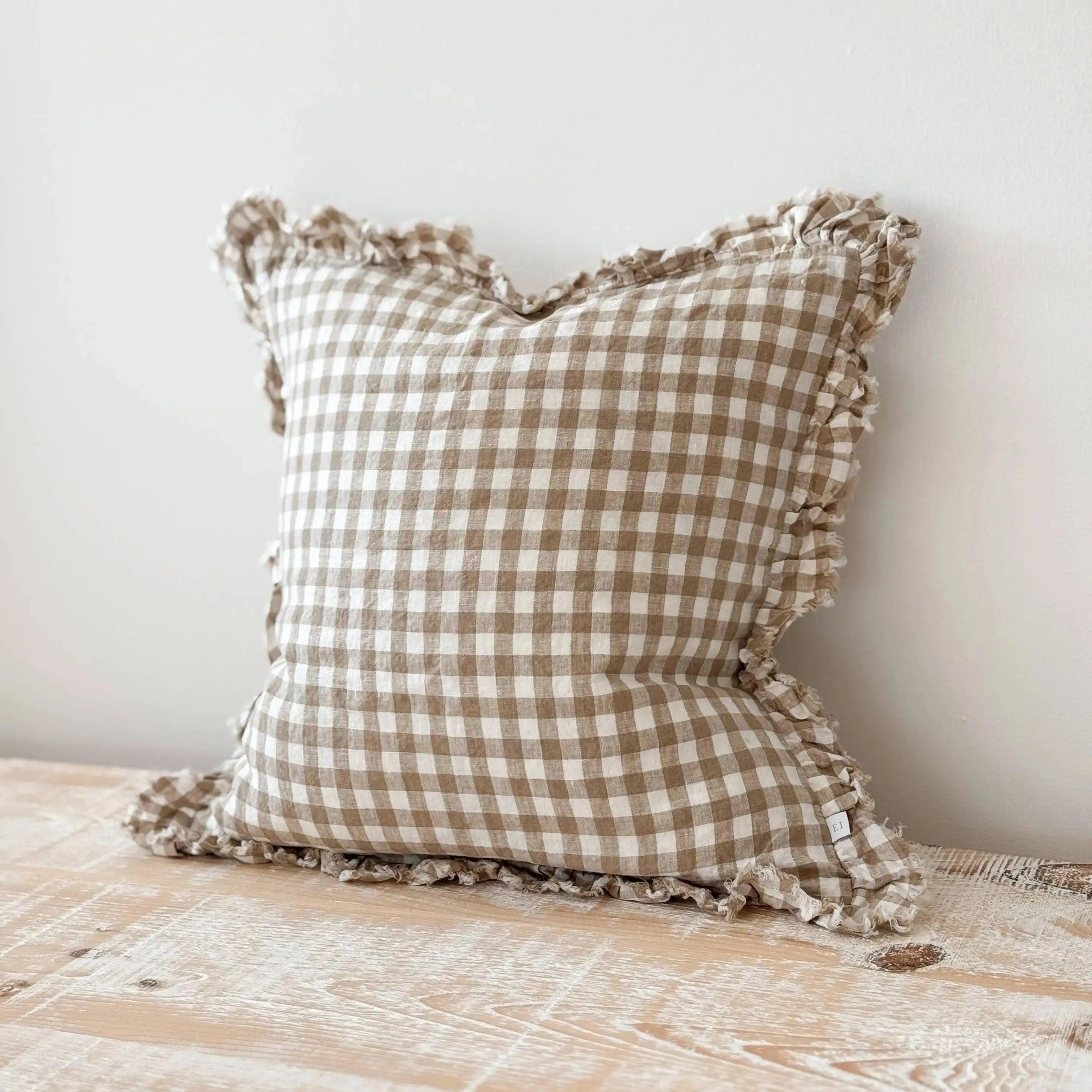 Hallie Light Brown Gingham Cushion Cover, 45x45cm: 45 x 45 cm Ellenvale Trade