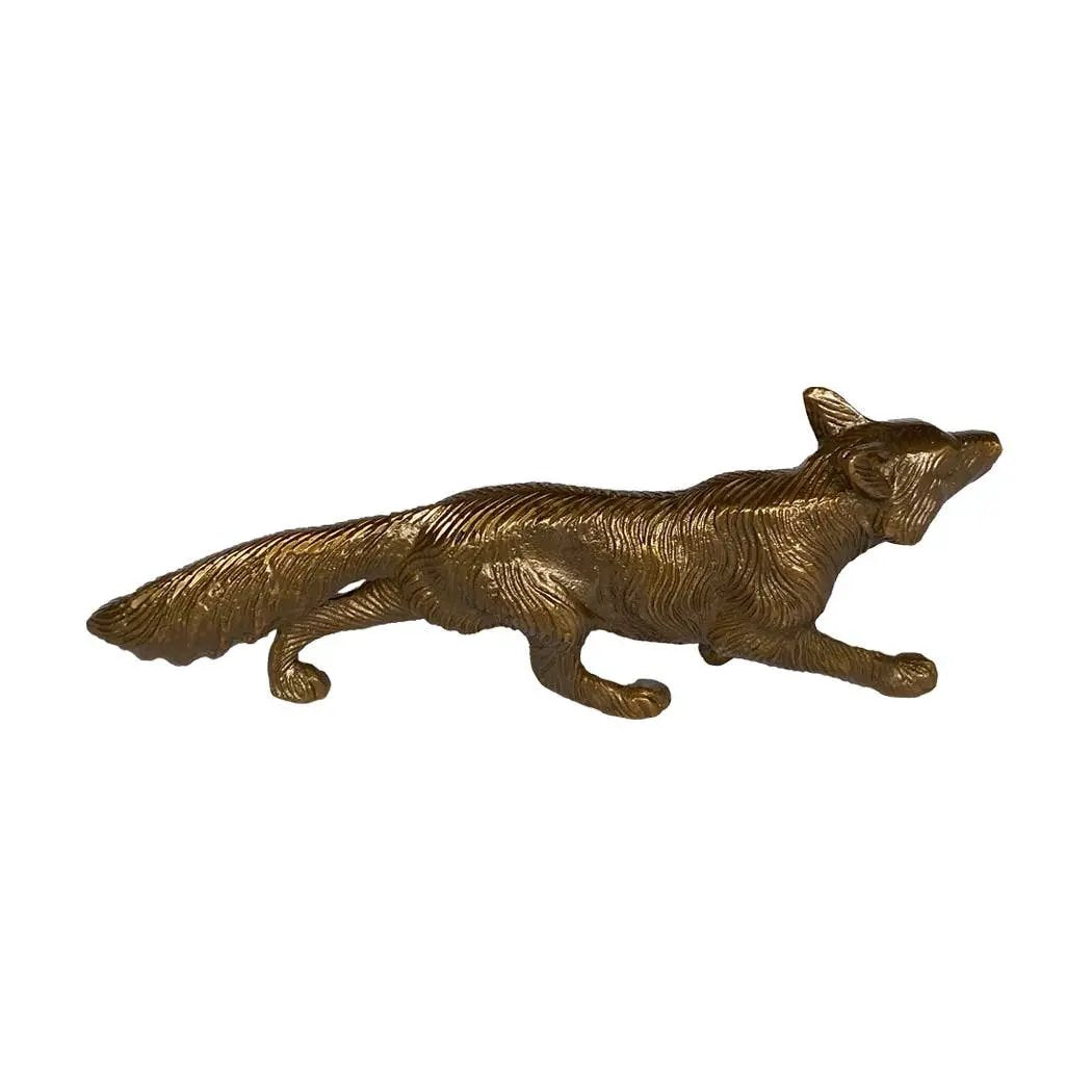 Solid Antiqued Brass Running Fox – Tabletop Decor / Paperweight - Small