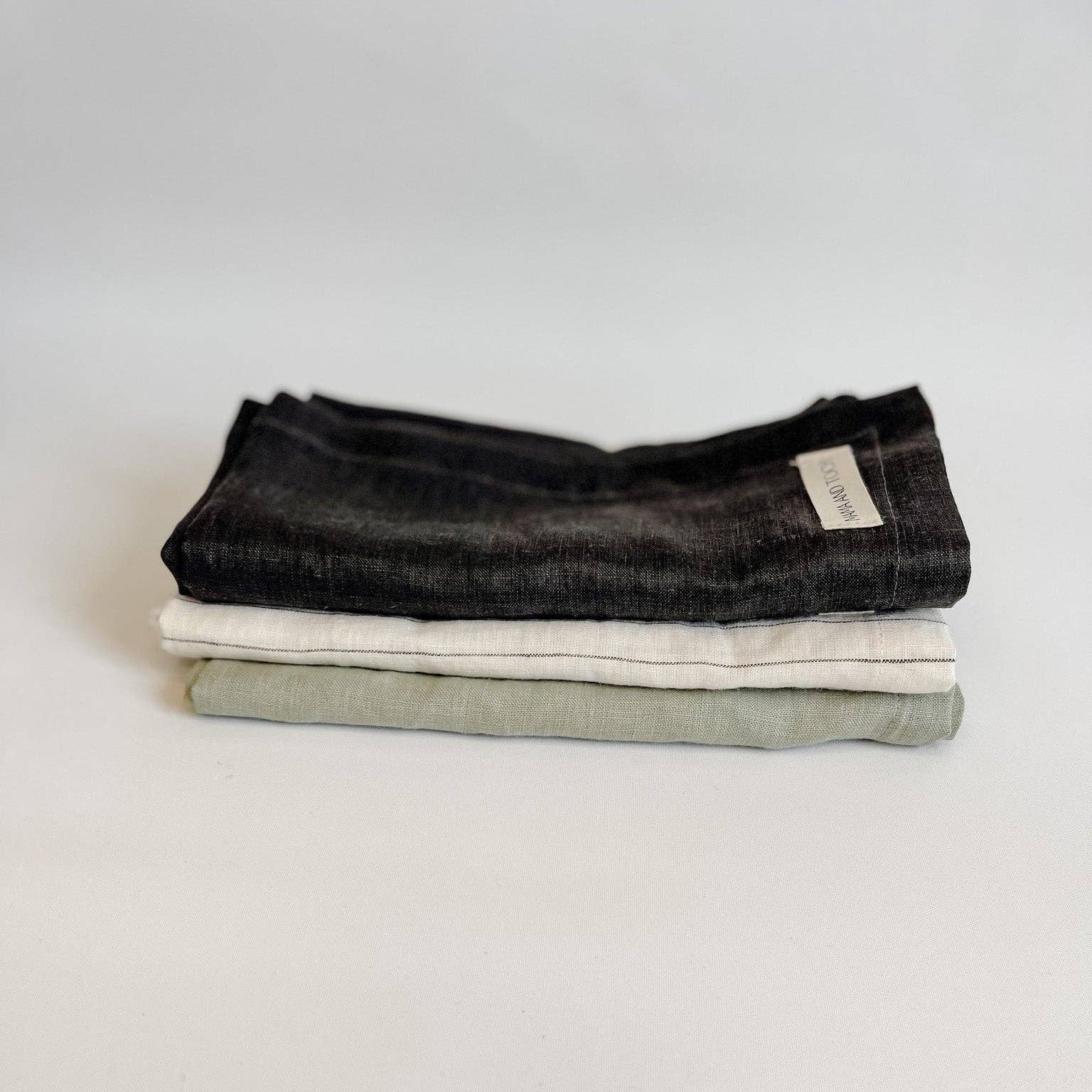 Pure French Linen Tea Towel - Olive Stripe Mama and Tochter