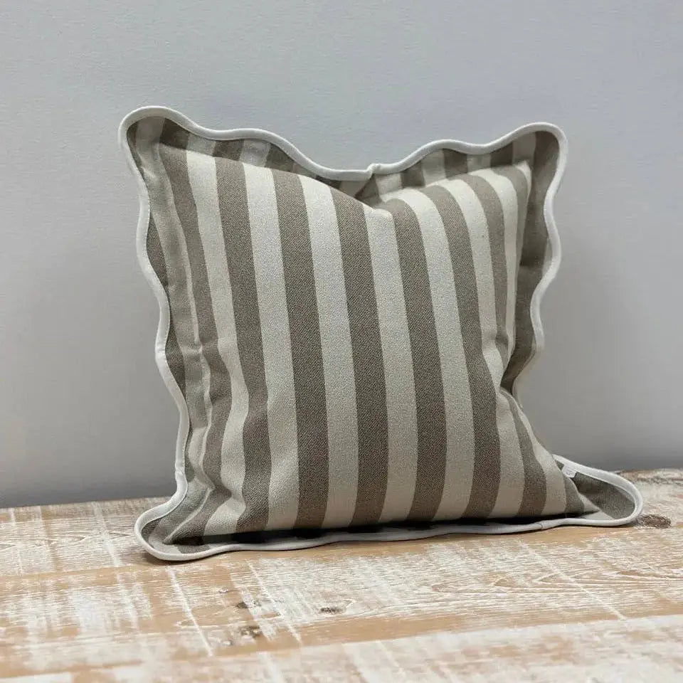 Chloe Greige Stripe Scalloped Edge Cushion Cover – 45×45cm Ellenvale Trade