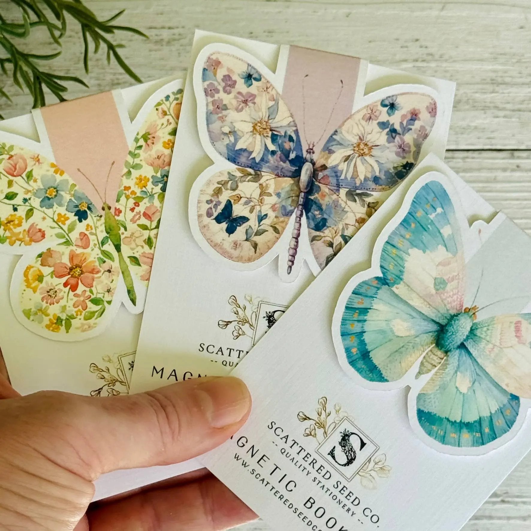 Pastel Butterfly Magnetic Bookmark – Purple Floral Scattered Seed Co