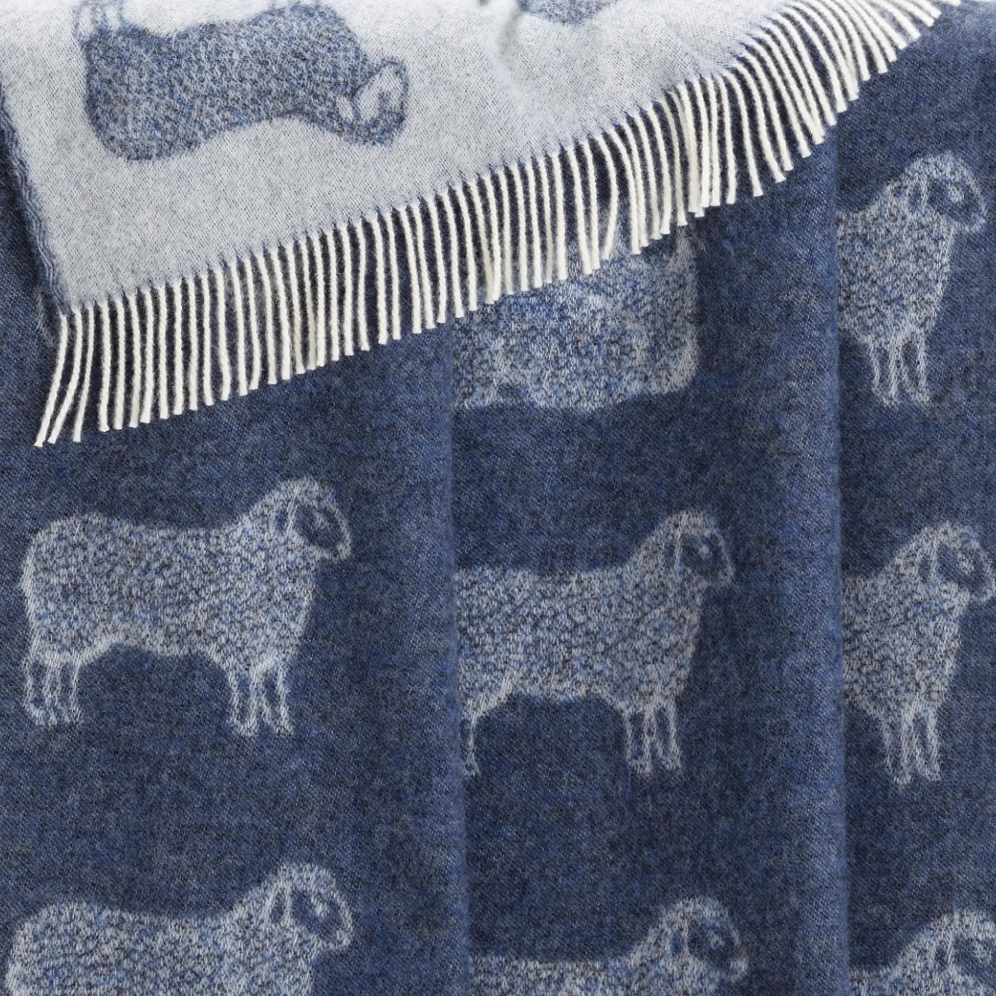 Sheep Denim Blue Pure Wool Throw JJ Textile