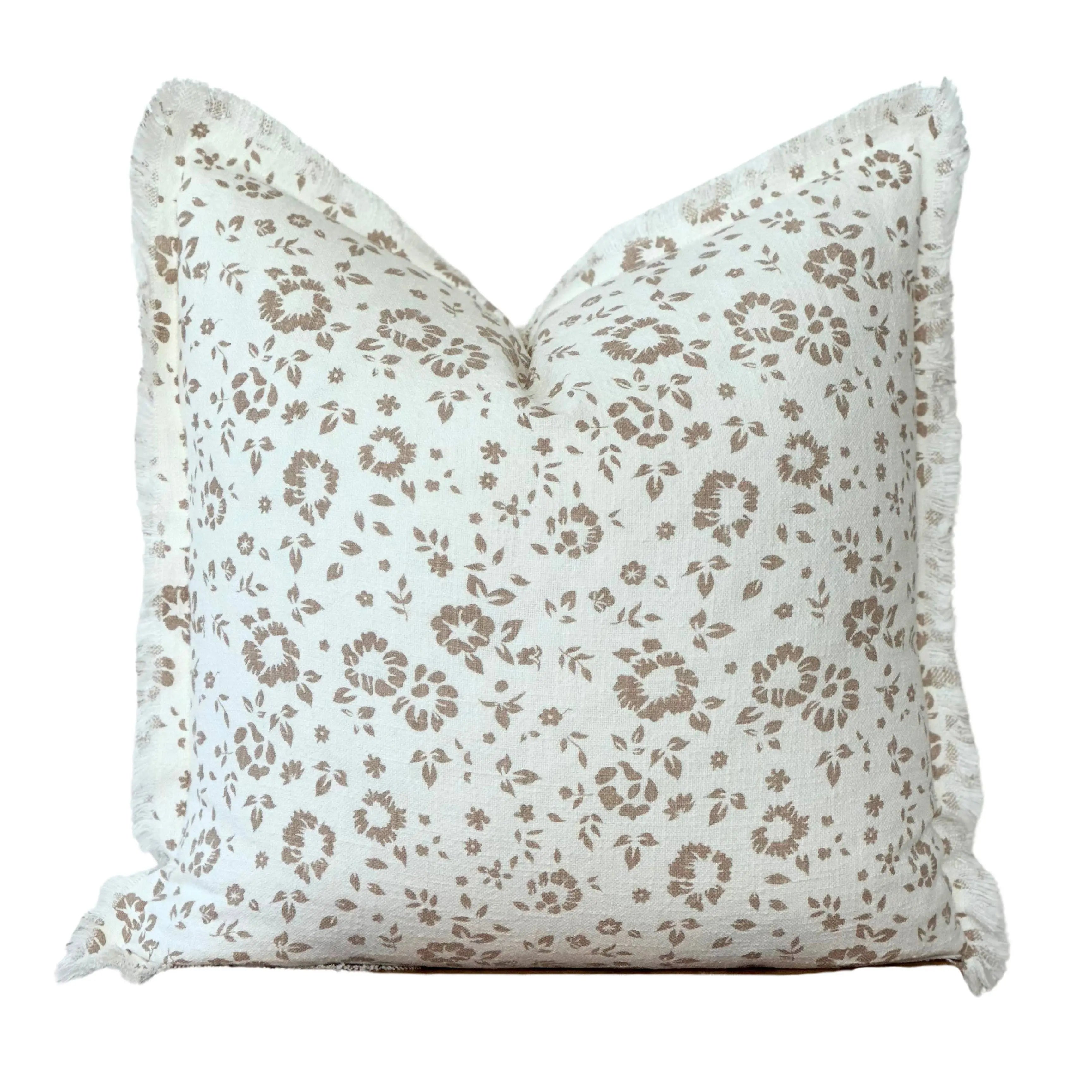 Floral Fringe Pillow Cover | Fleur + Fray Collection: Brown with White Floral Porter Lane Home