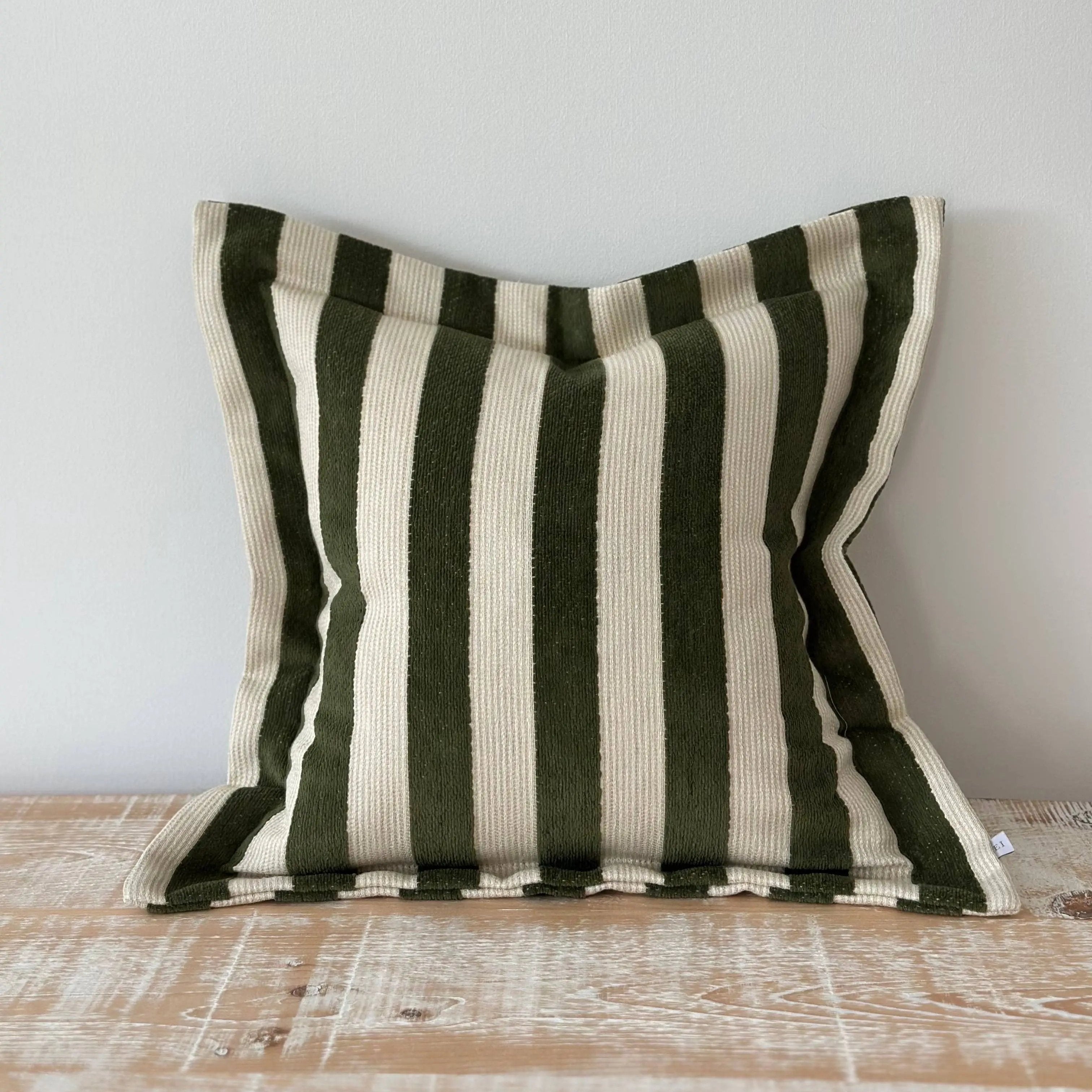 Orla Olive Green Stripe Cushion Cover 45cm × 45cm Ellenvale Trade