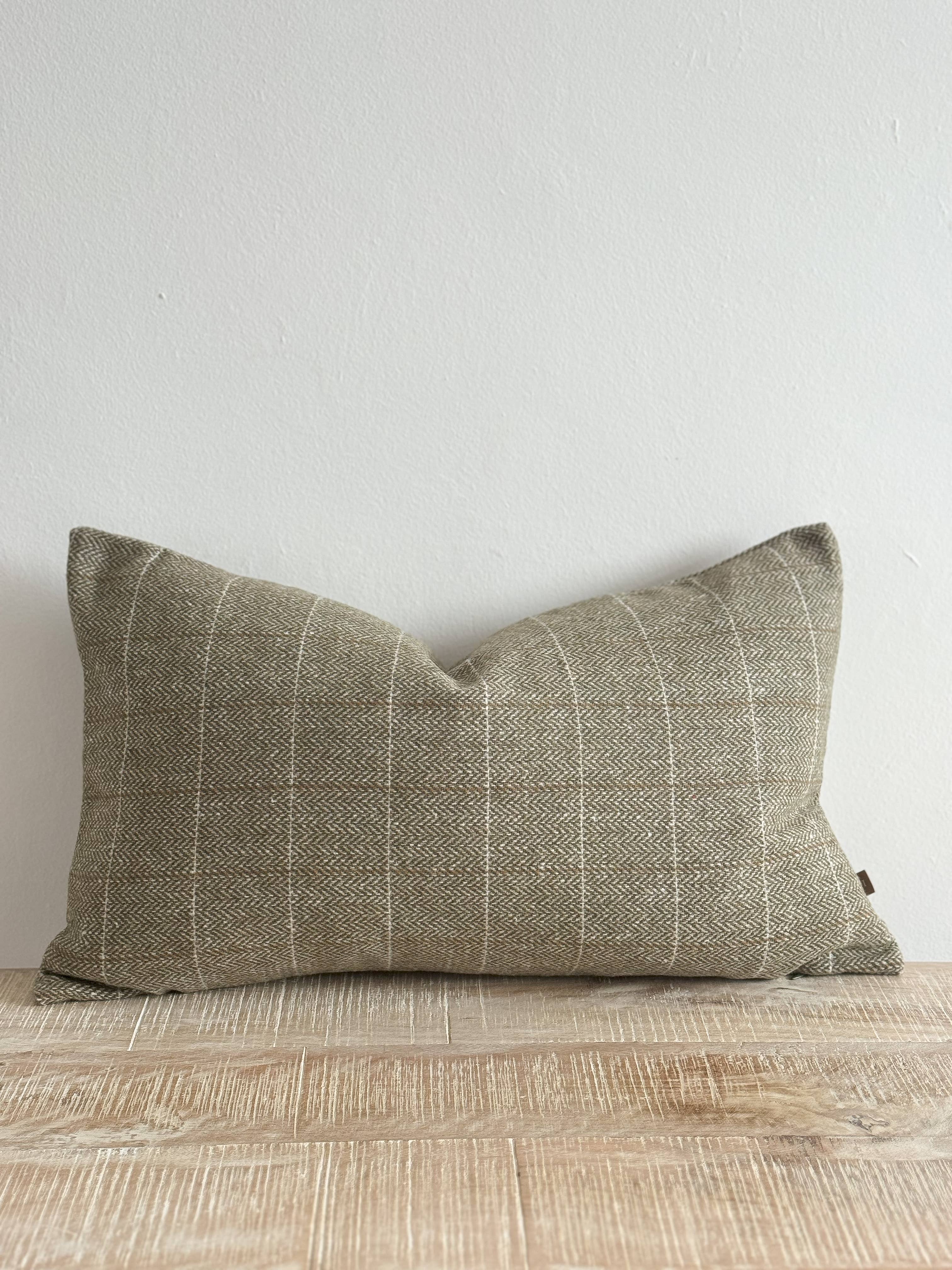 Betty Wool Blend Cushion Cover – Olive Check 50cm x 30cm Ellenvale Trade
