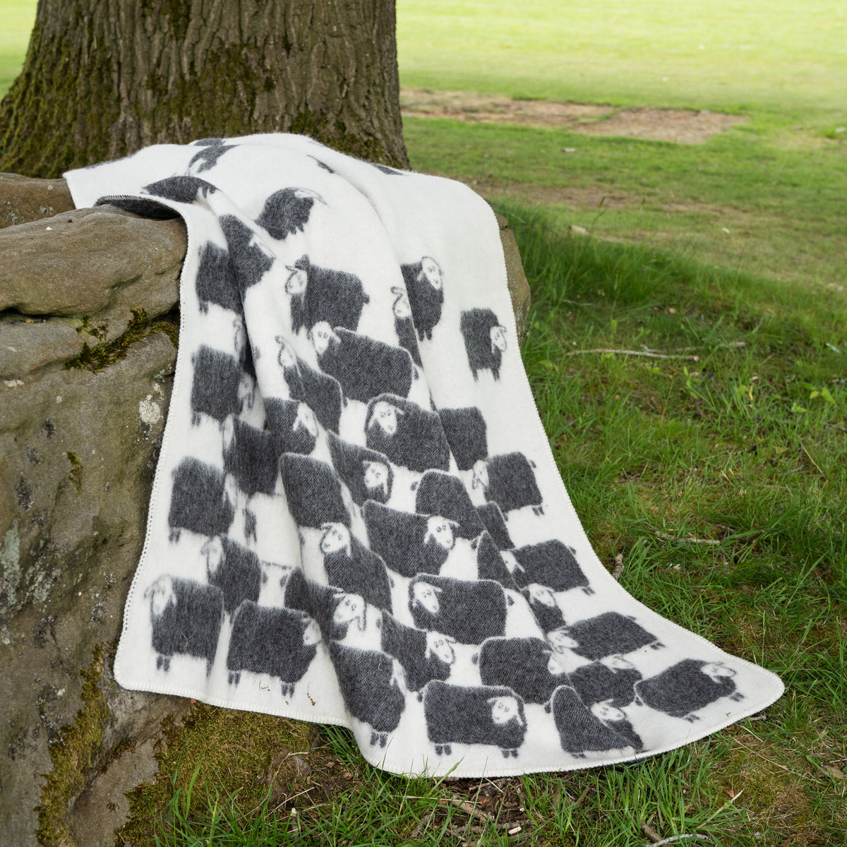 Herd Black Wool Blanket with Sheep Design – 130 x 180 cm