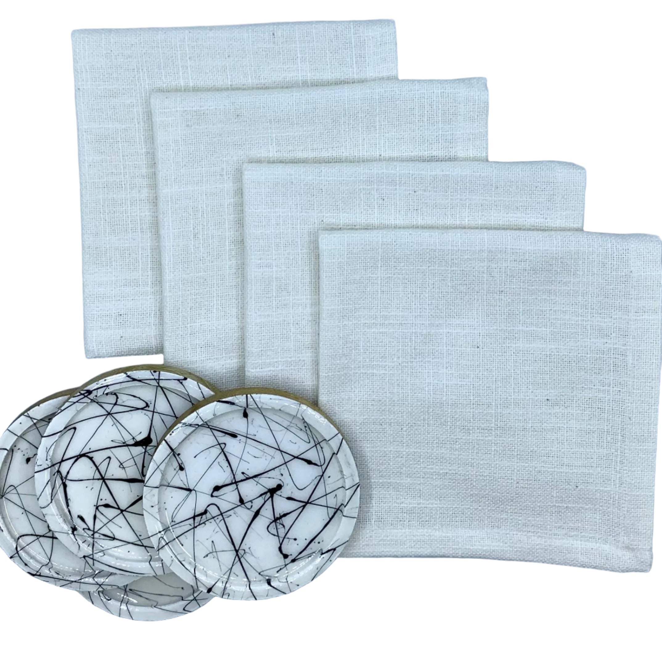 Gift Pack – Set of 4 Wooden Coasters & Cocktail Napkins Rich Home Linens