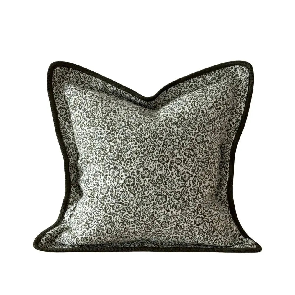 Fleur Olive Floral Flanged Edge Cushion Cover – 45 × 45 cm
