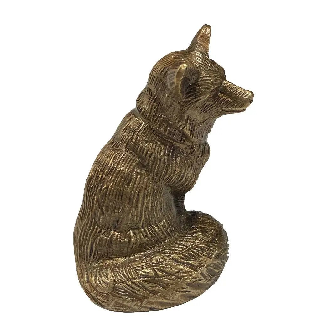 Antiqued Solid Brass Sitting Fox – Tabletop Decor / Paperweight X Small