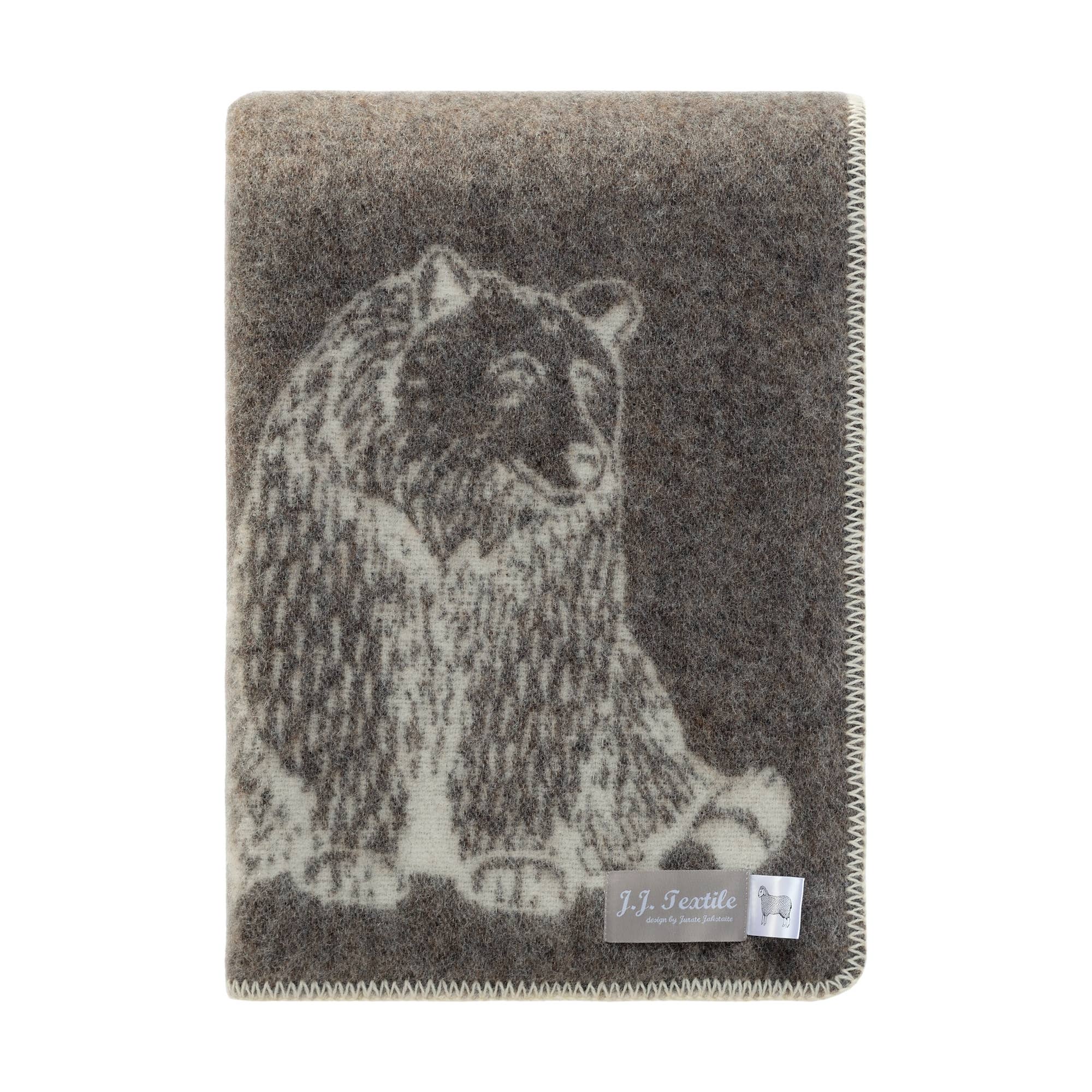 Bear Wool Blanket – Brown & Off-White (130 × 180 cm)