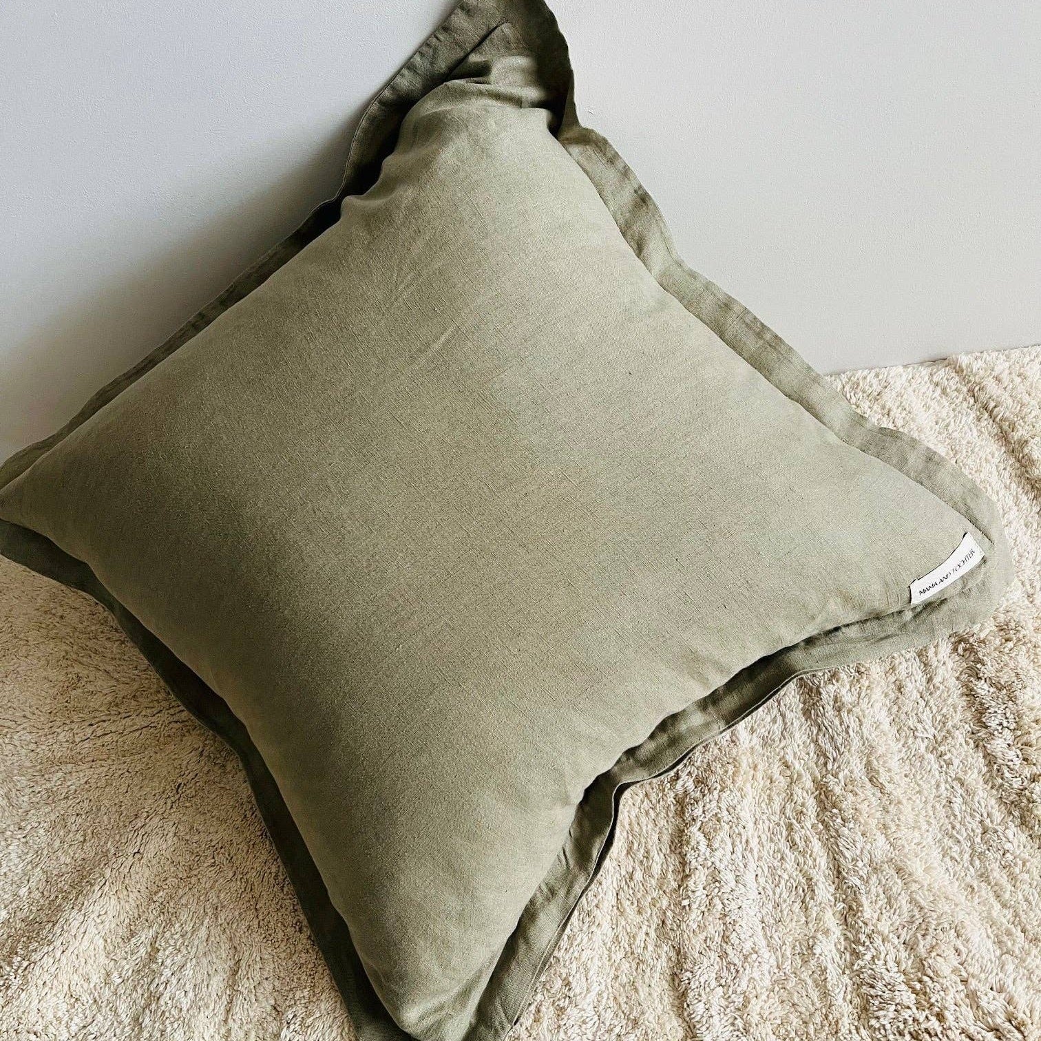 Pure French Linen Cushion Cover with Flange Detail - Army Green Mama and Tochter