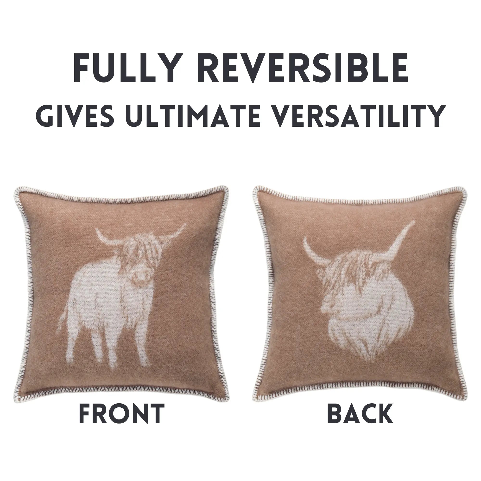 Highland Cow Brown Pure Wool Cushion Cover JJ Textile