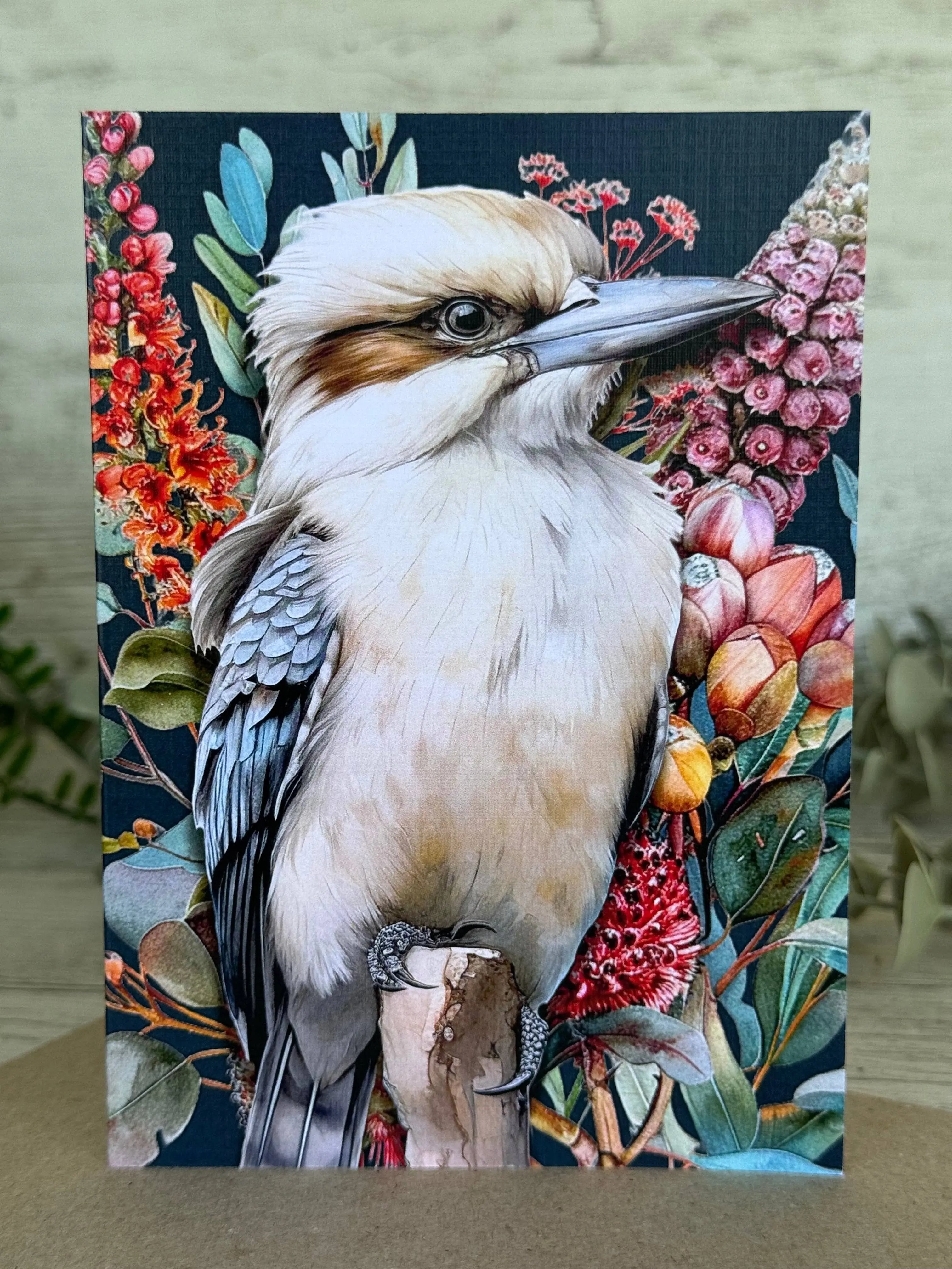 Australian Kookaburra on Native Florals Greeting Card Scattered Seed Co