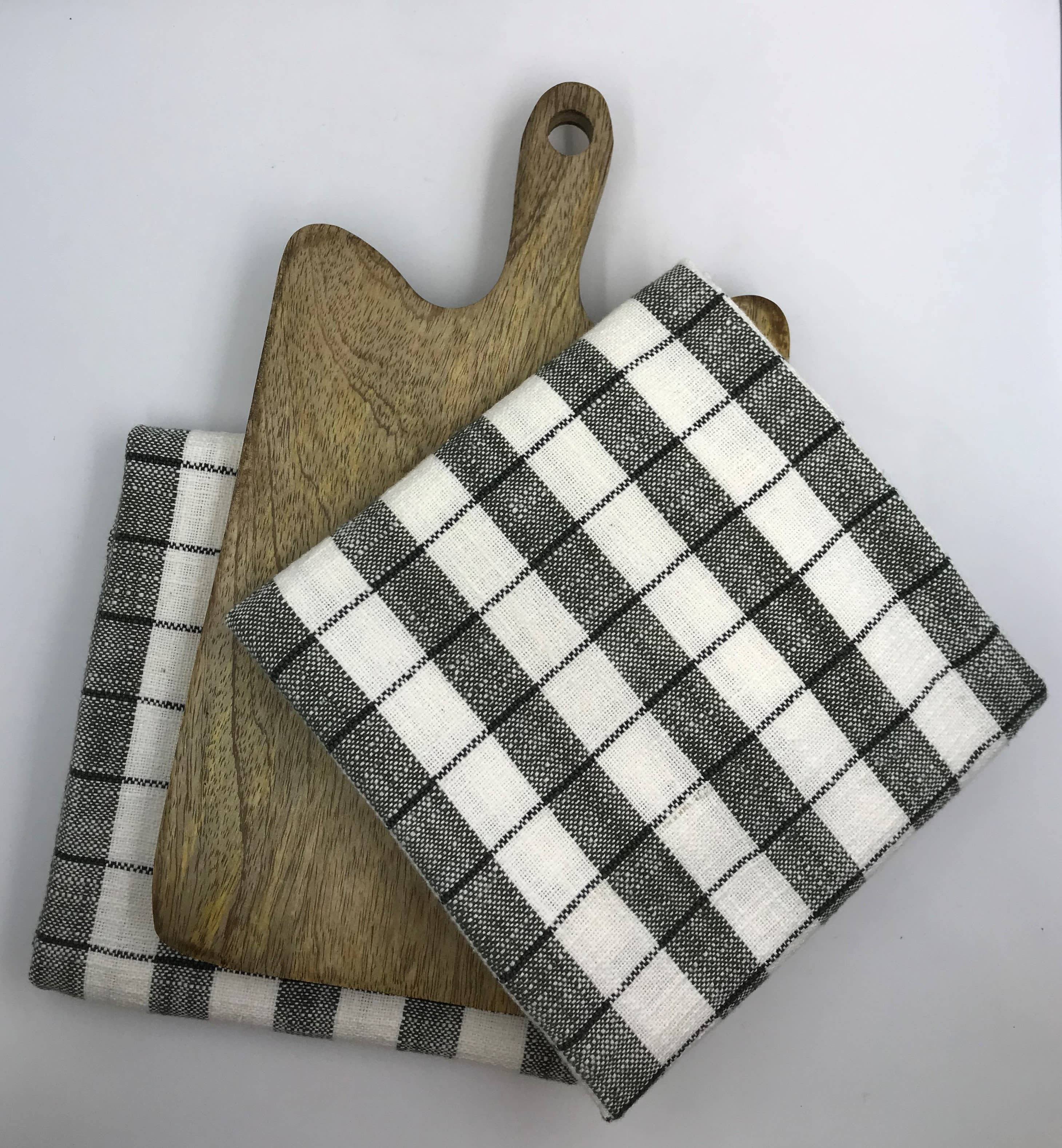 Gift Pack – Set of 2 Kitchen Towels & Wooden Chopping Board - Black Rich Home Linens