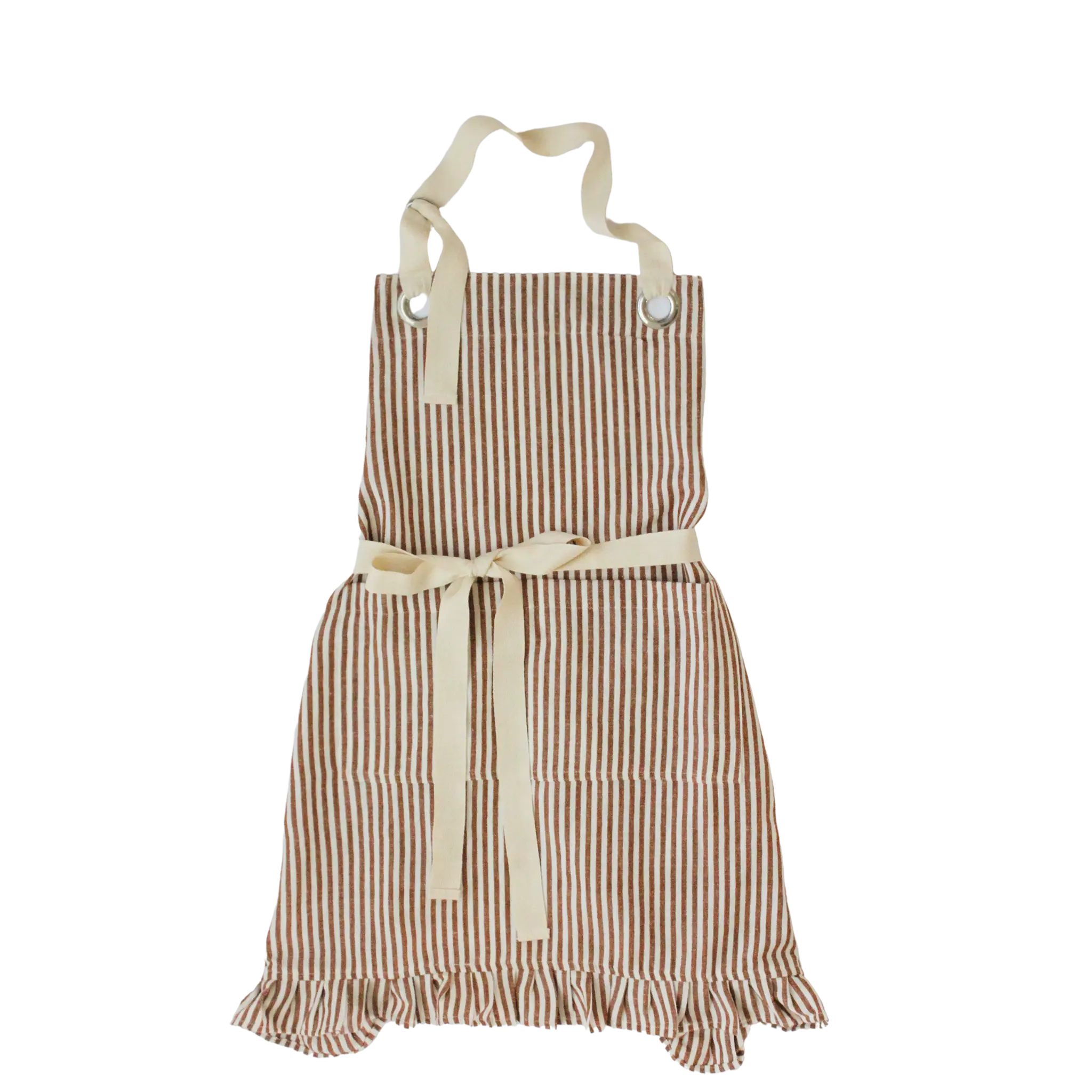 Ruffle Pin Stripe Apron – Rust