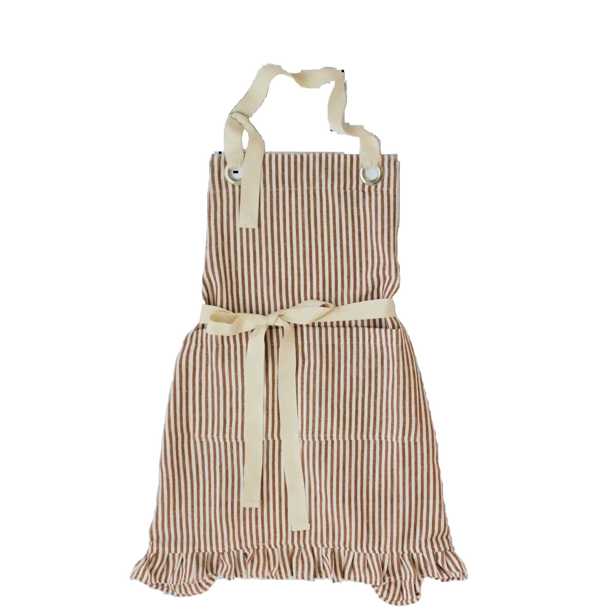 Ruffle Pin Stripe Apron – Rust