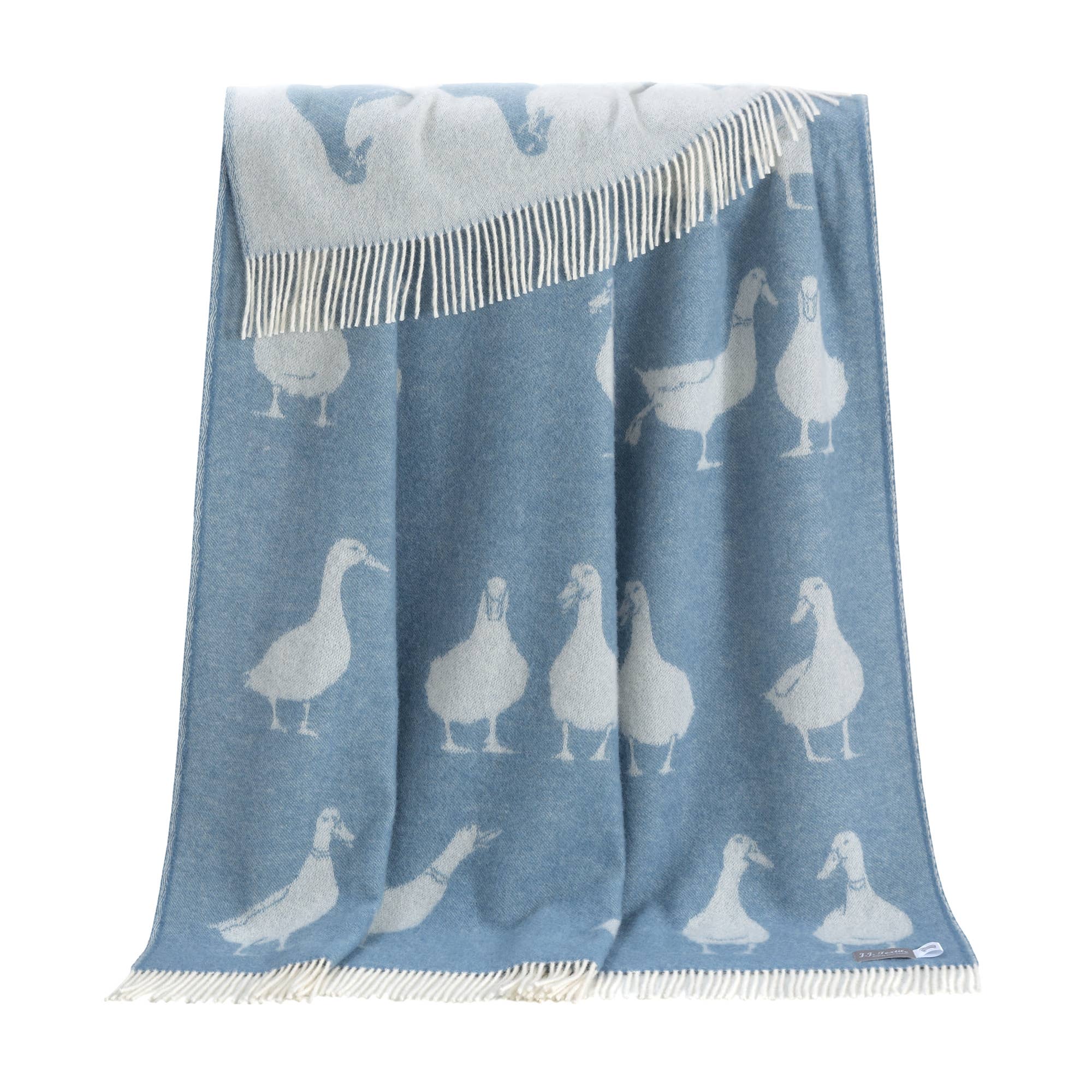Duck Blue Pure Wool Throw – Blue & Off-White JJ Textile