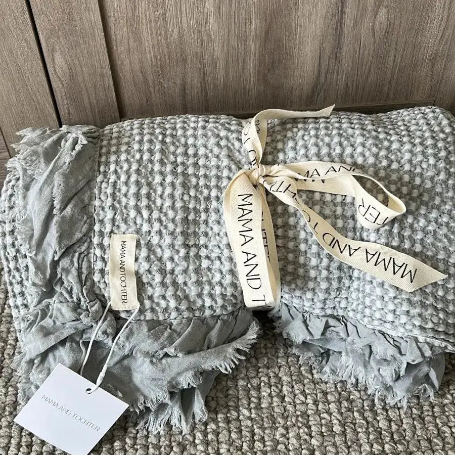 Organic Cotton Rustic Waffle Throw Blanket - Light Grey Mama and Tochter