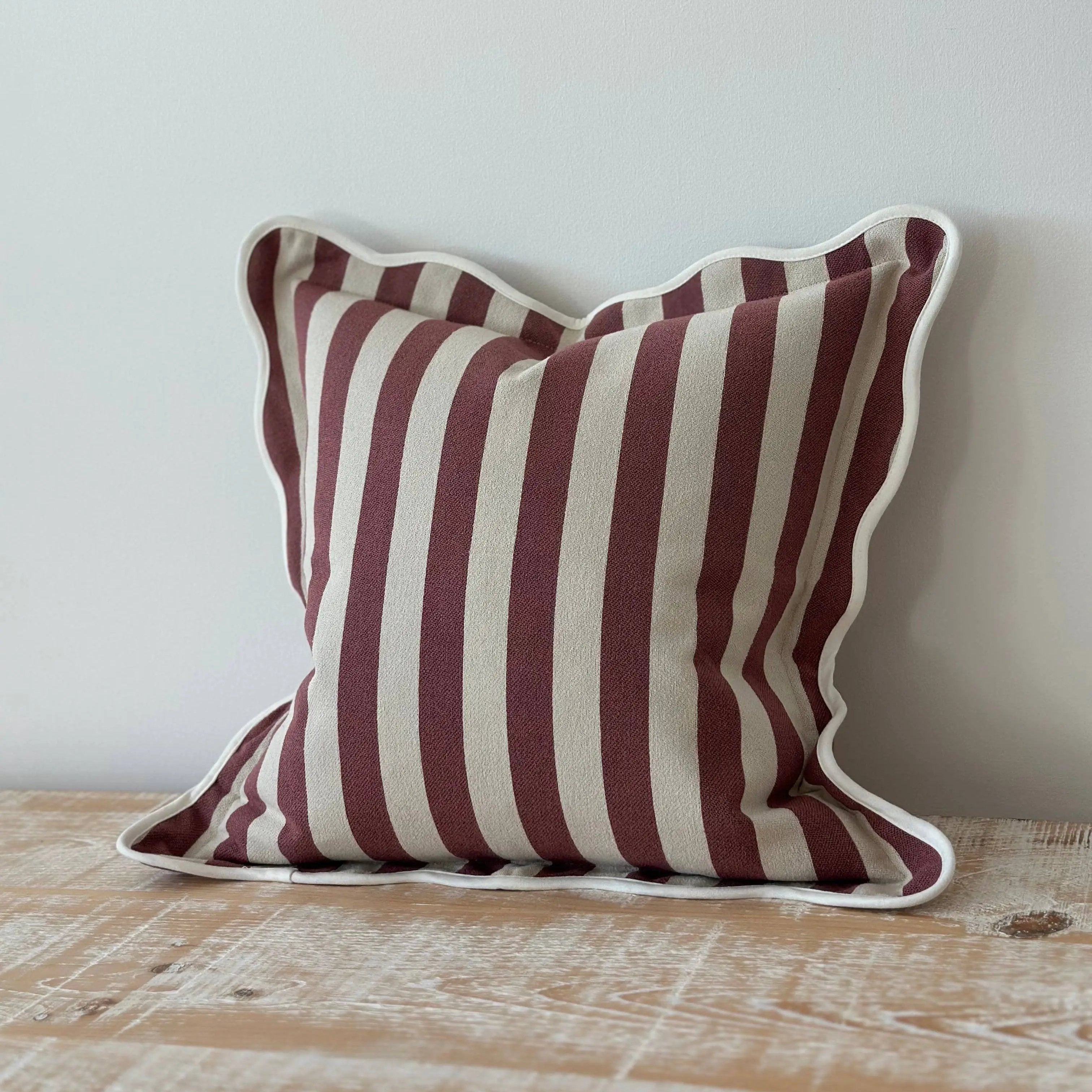 Chloe Plum Stripe Scalloped Edge Cushion Cover 45x45cm Ellenvale Trade