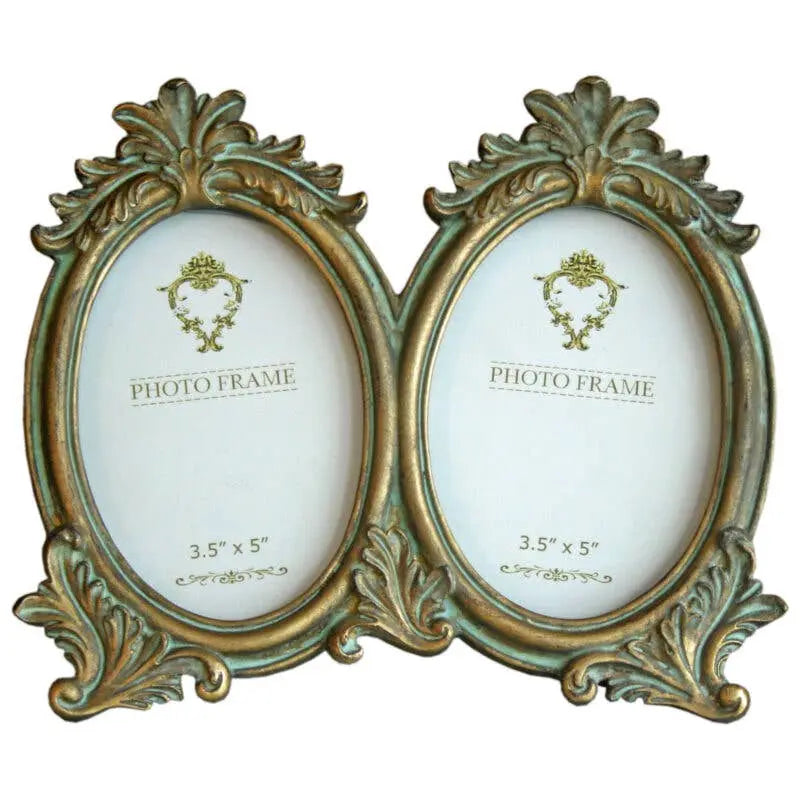 Vintage-Inspired Double Oval Photo Frame – Antique Gold