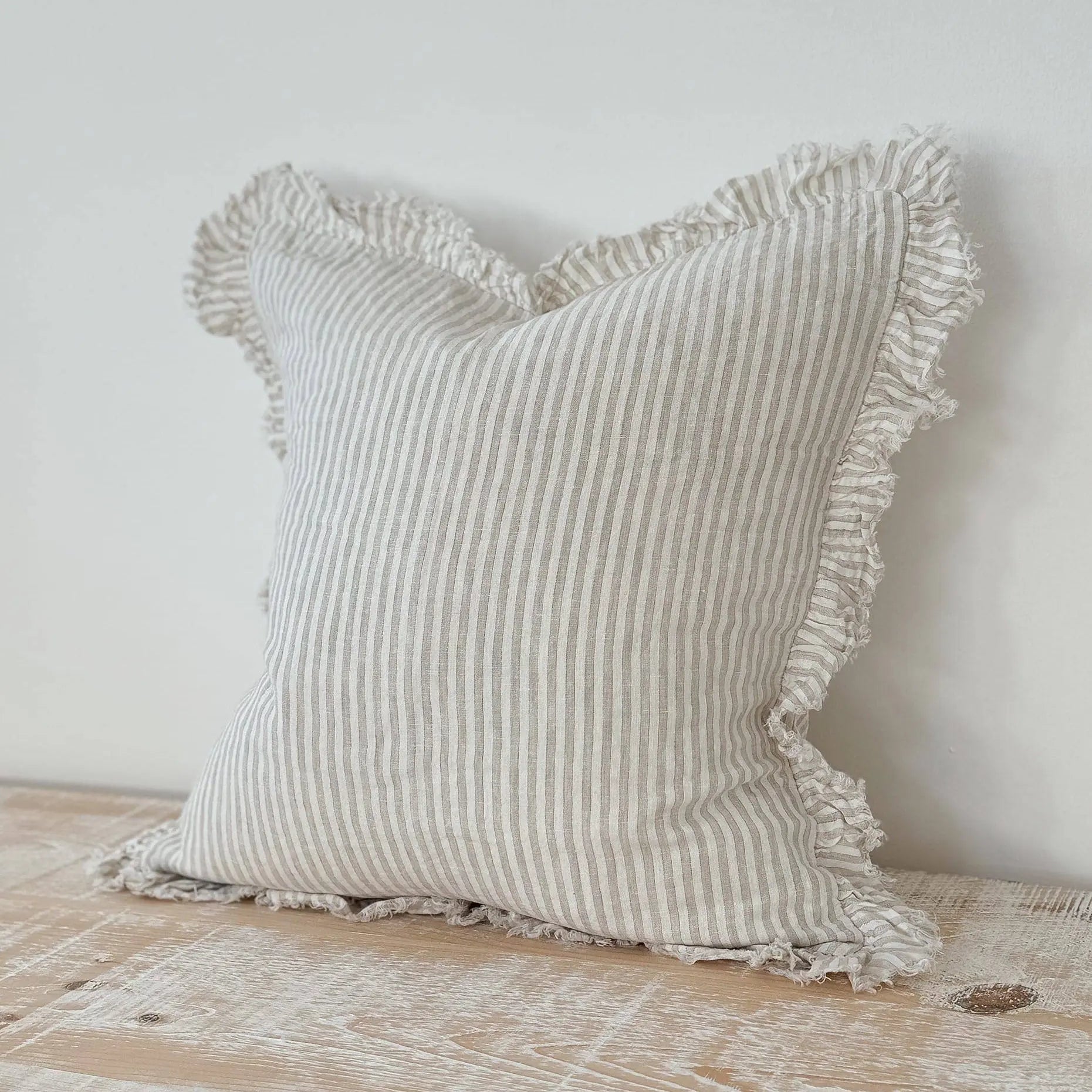 Hallie Natural Stripe Ruffle Edge Cushion Cover – 65 × 65 cm Ellenvale Trade