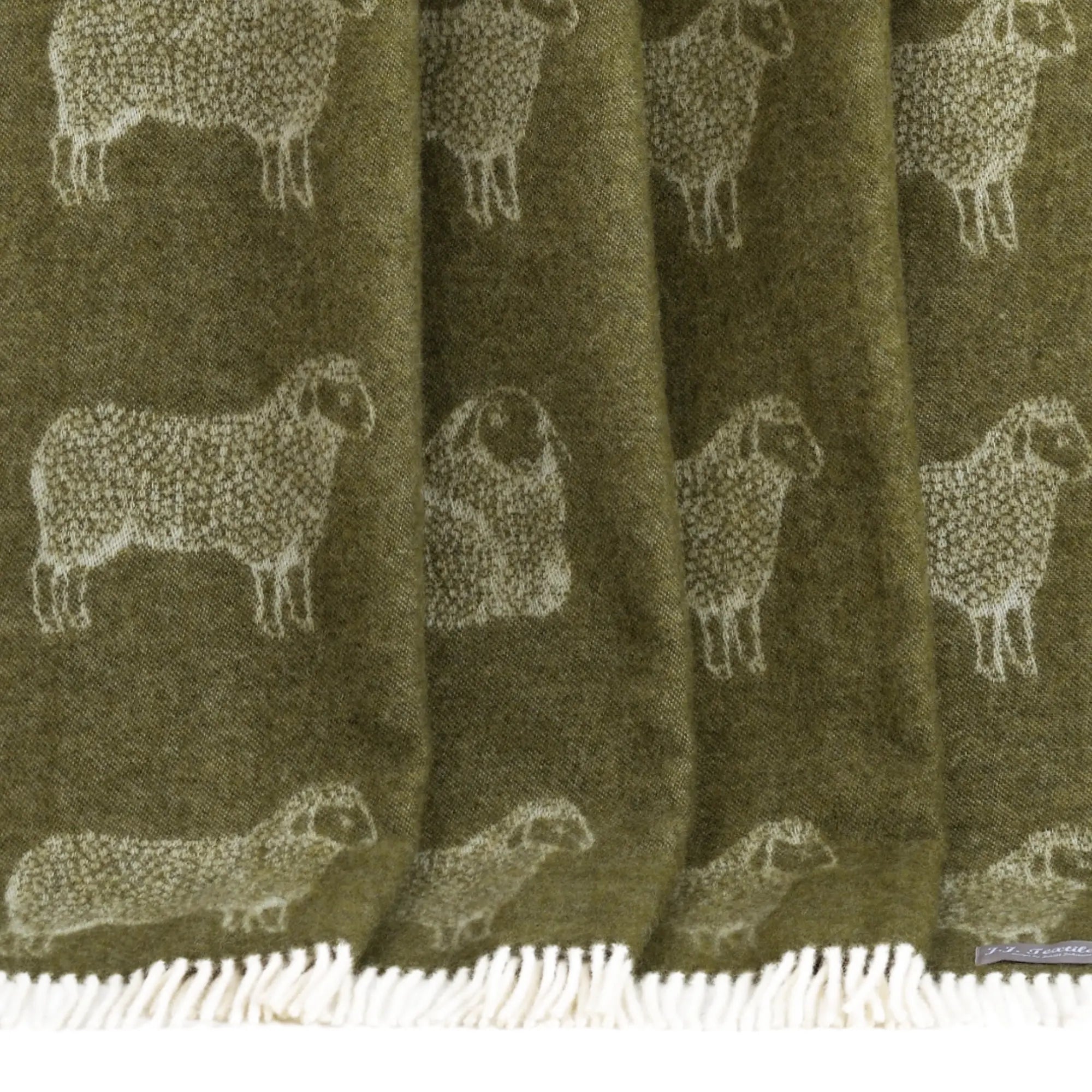 Sheep Mossy Green Pure Wool Throw JJ Textile