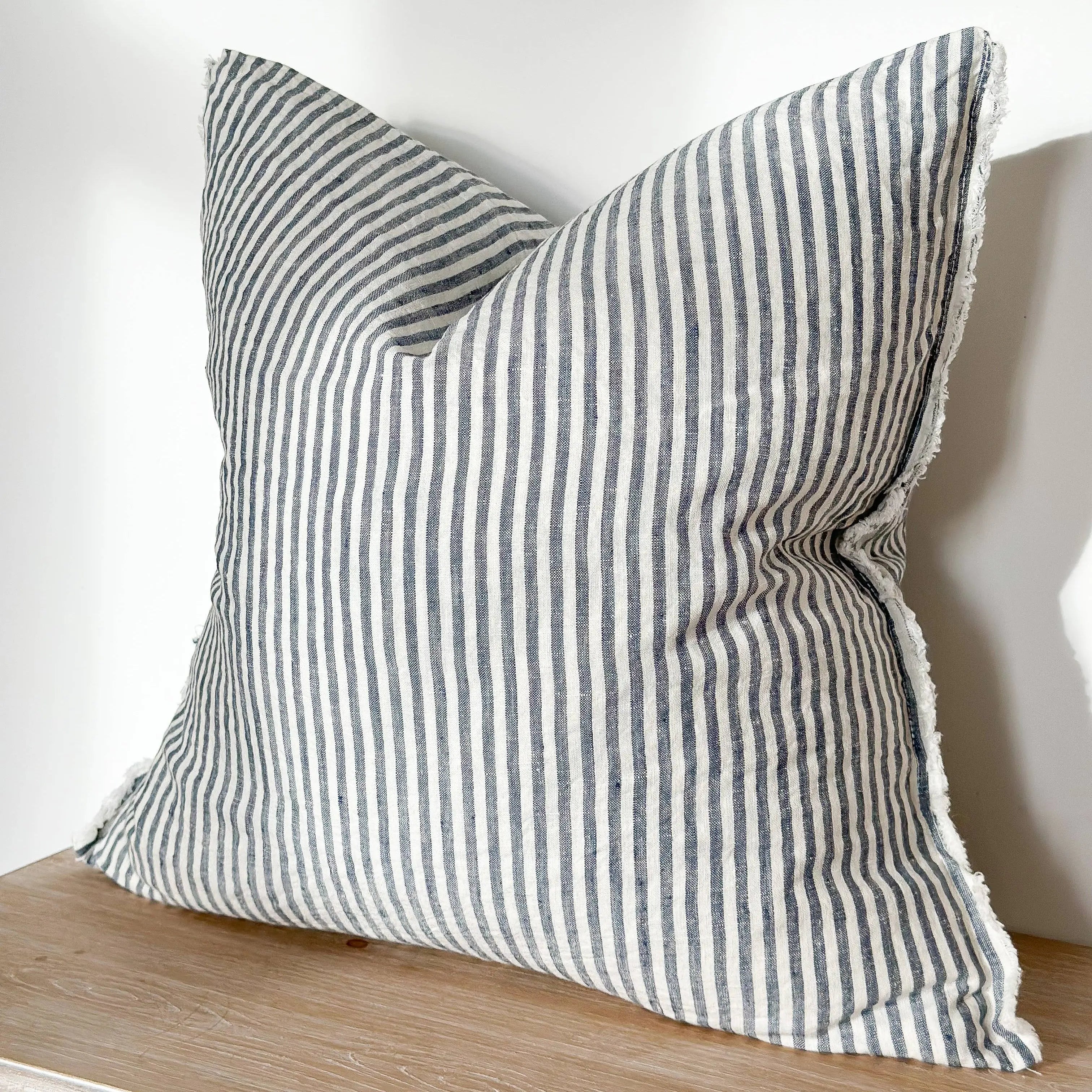 Esmee Linen Cushion Cover – Frayed Edge Navy Stripe 45 × 45 cm Ellenvale Trade