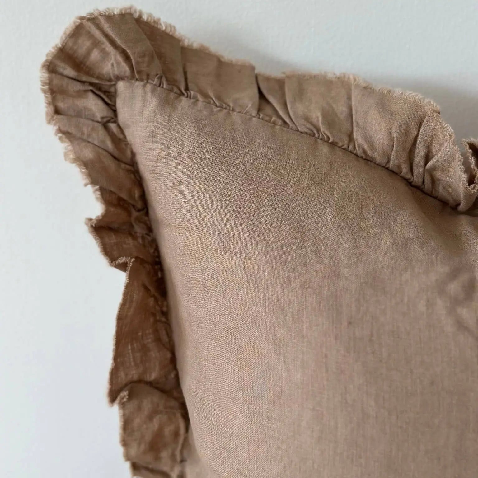 Hallie Ruffled Linen Cushion Cover – Coffee Brown 65 × 65 cm