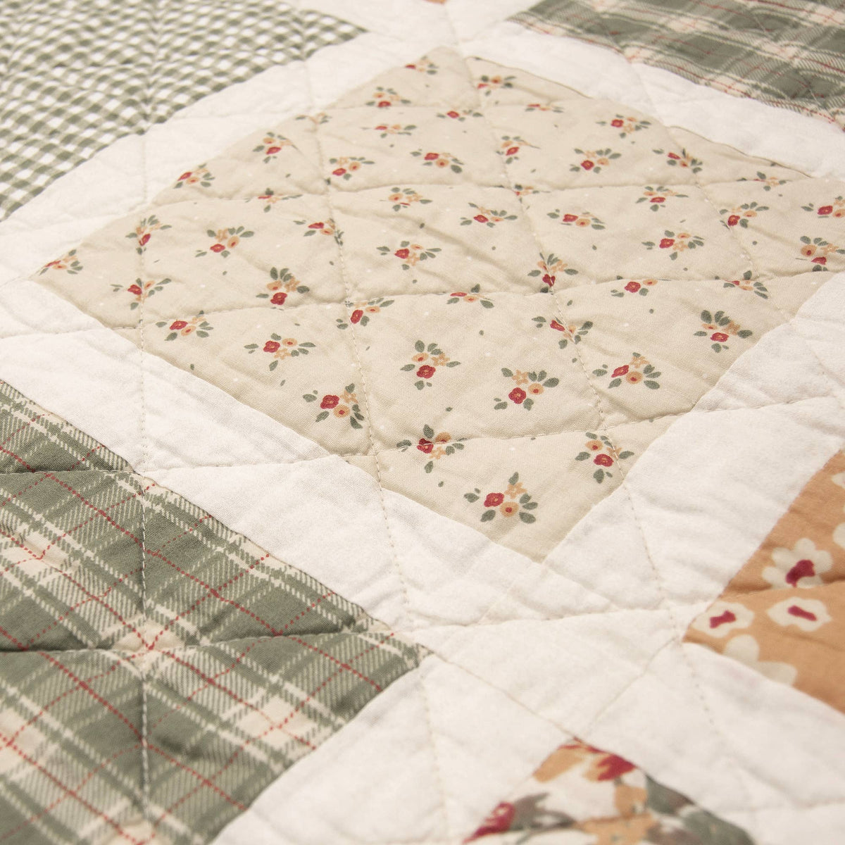 Peach Rose Cotton Patchwork Floral Quilted Throw