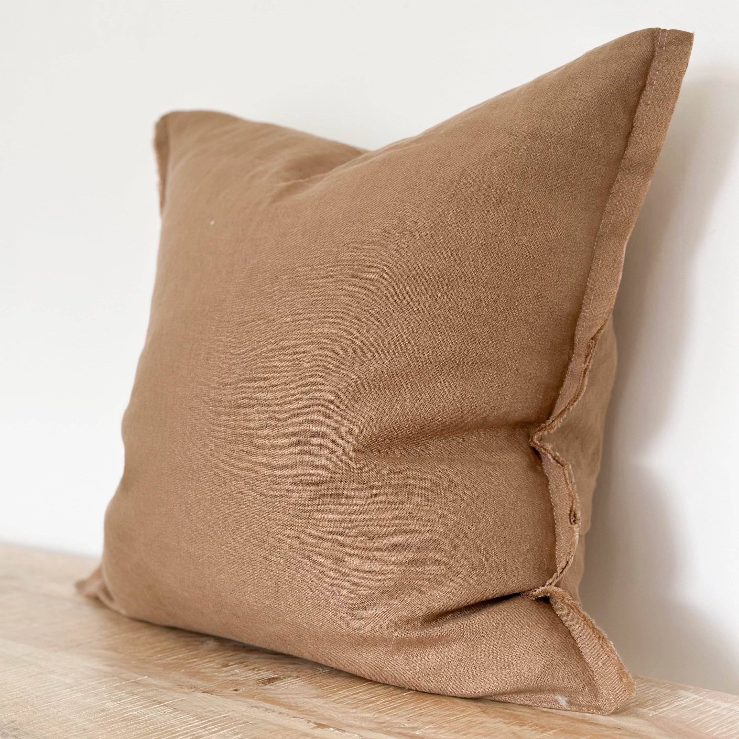 Esmee Linen Cushion Cover – Frayed Edge Coffee 45x45cm Ellenvale Trade