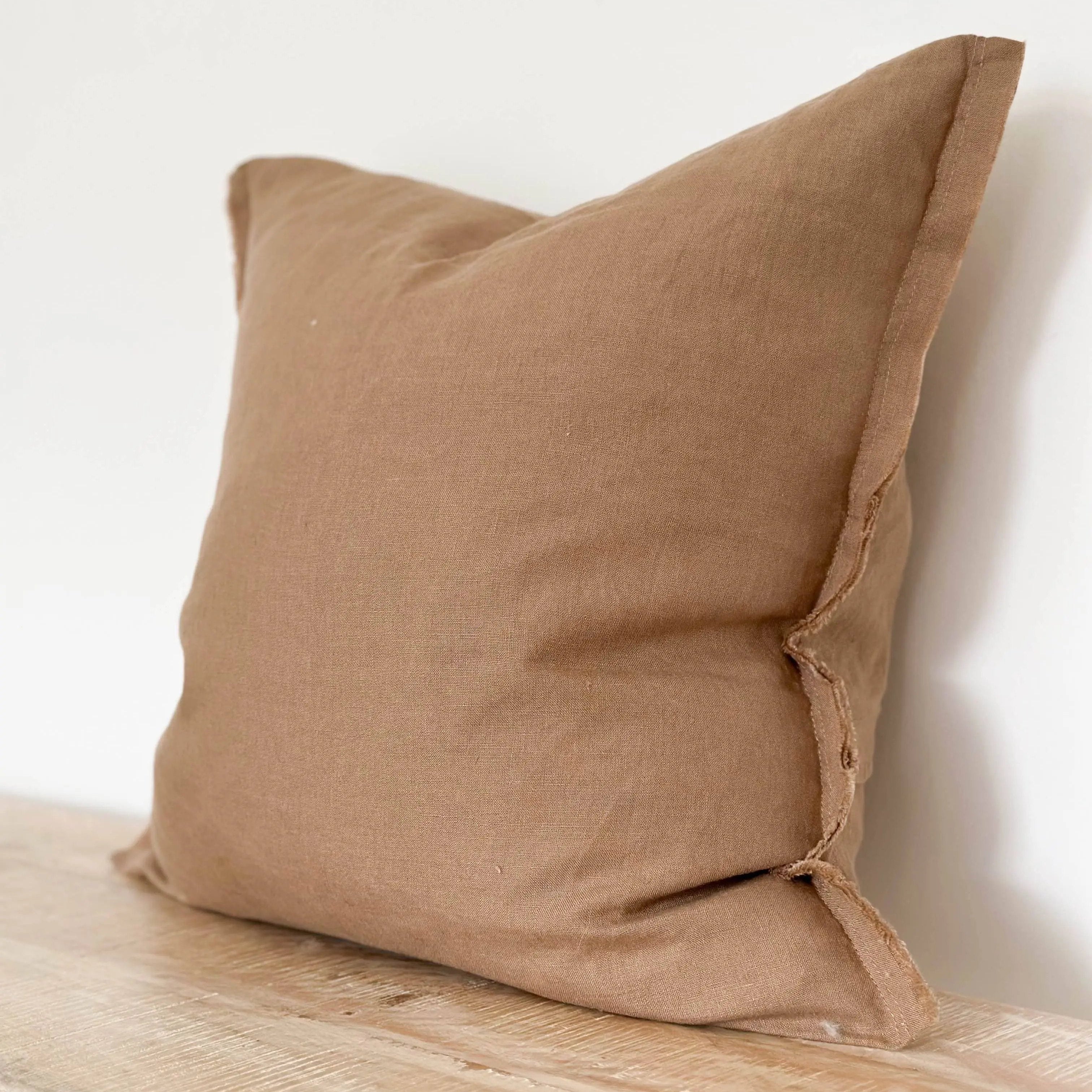 Esmee Linen Cushion Cover – Frayed Edge Coffee 45x45cm Ellenvale Trade