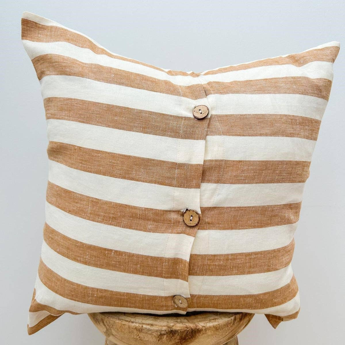 Toffee Wide Stripe Linen Cushion Mama and Tochter