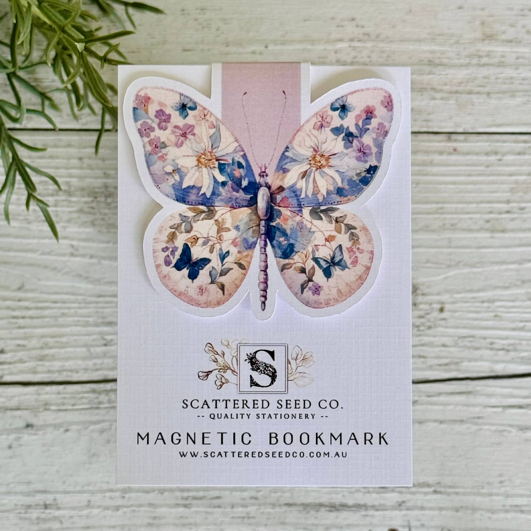 Pastel Butterfly Magnetic Bookmark – Purple Floral Scattered Seed Co