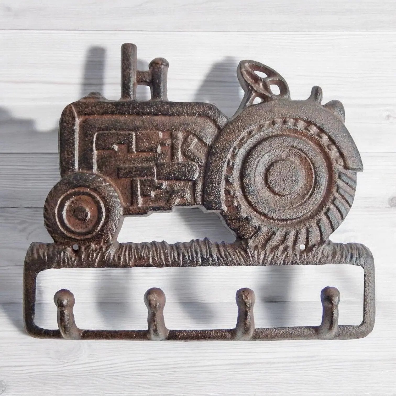 Country Charm Cast Iron Tractor 4 Hook – Farmhouse Wall Organizer