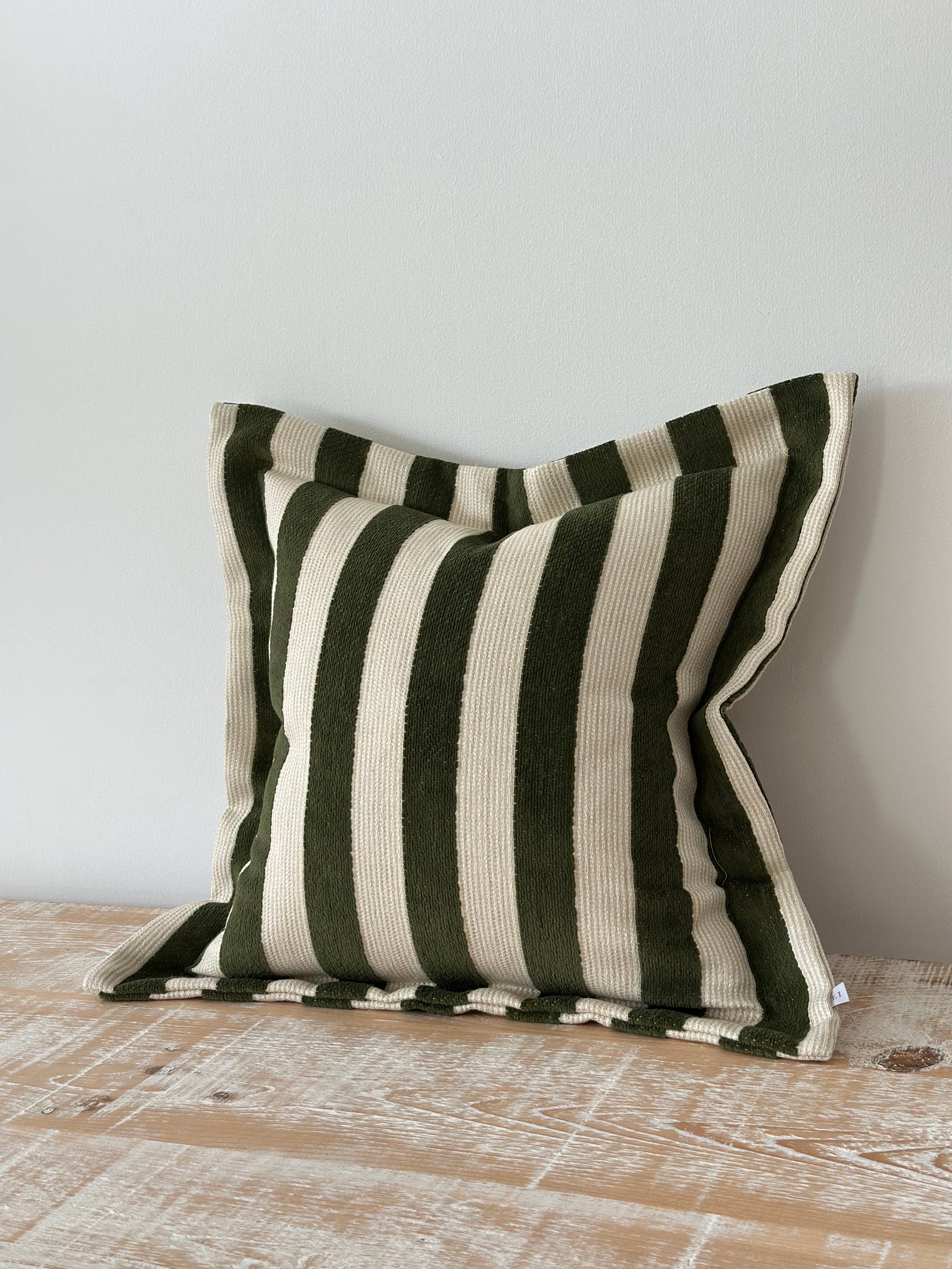 Orla Olive Green Stripe Cushion Cover 45cm × 45cm Ellenvale Trade