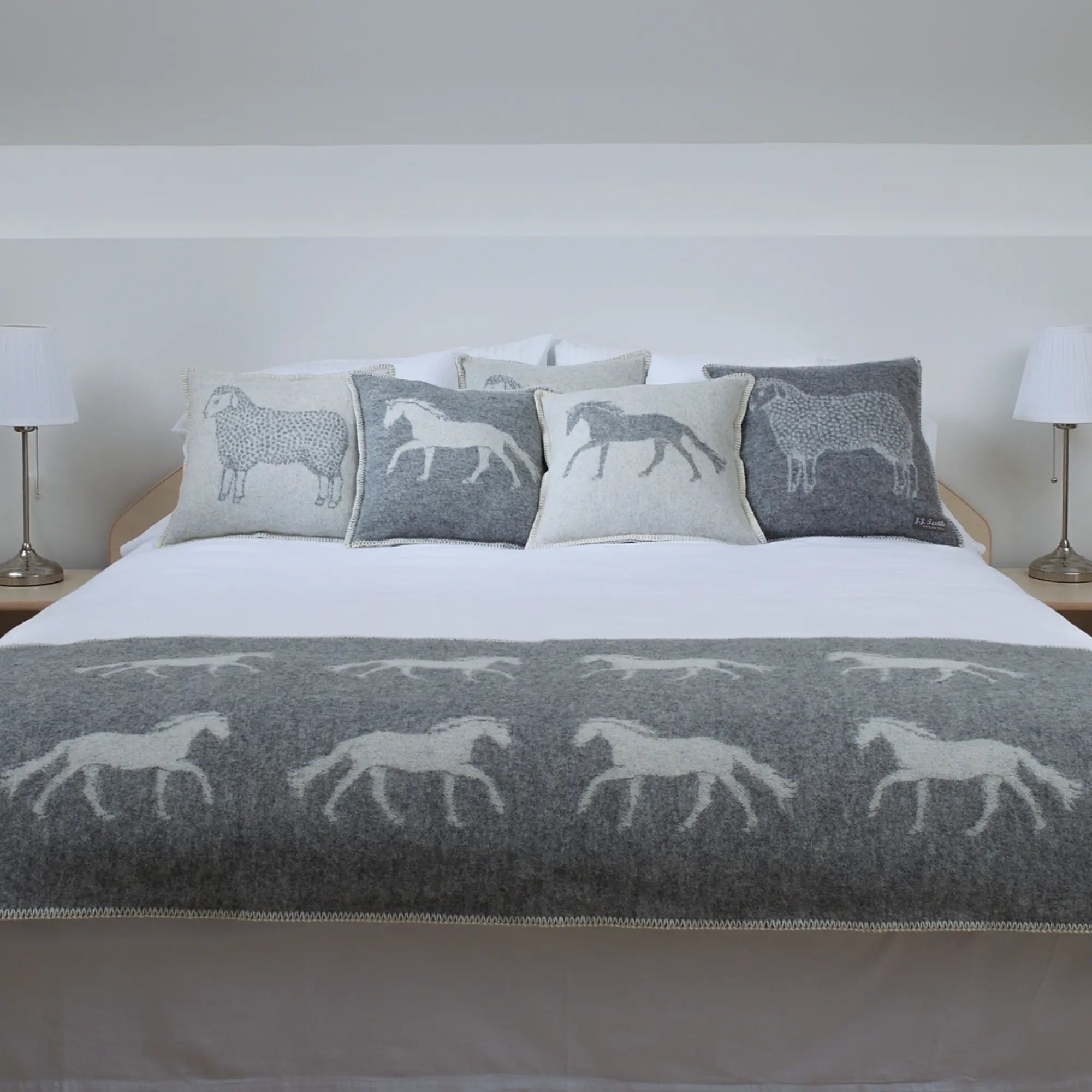 Horse Soft Grey Pure Wool Cushion Covers JJ Textile